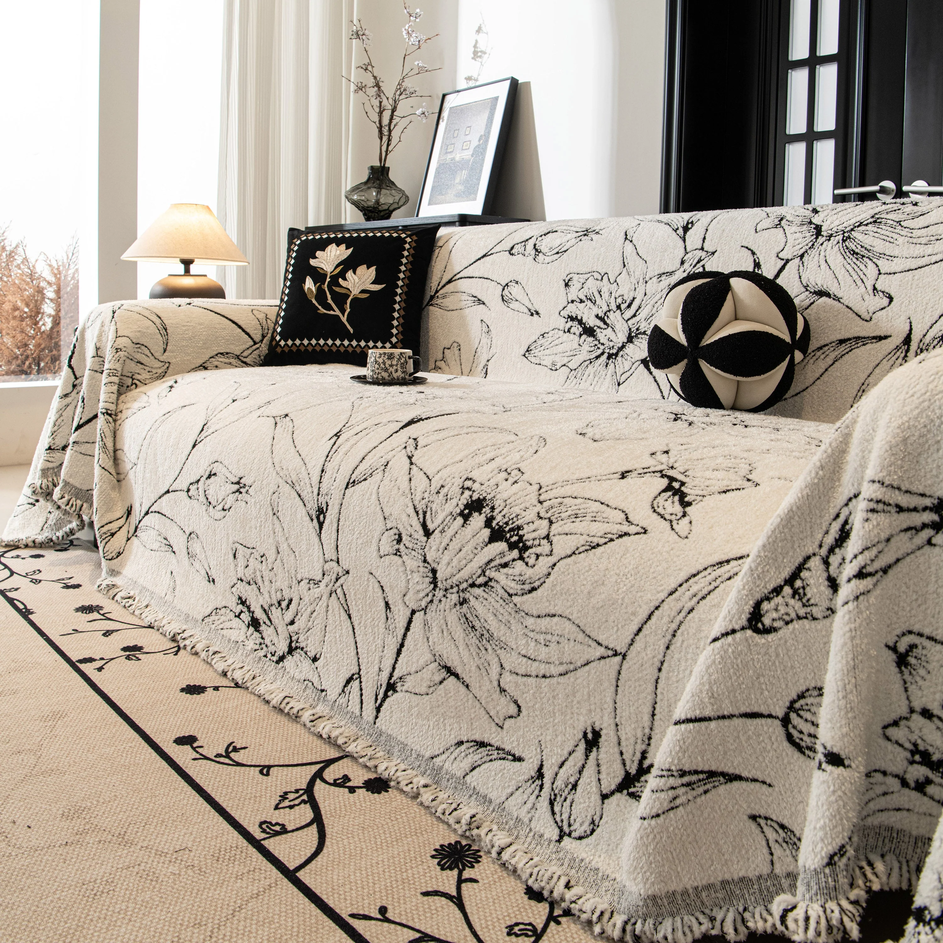 Large Floral Sofa Cover Throw Blanket, Plush Jacquard Non-Shedding Couch Cover for Pets - Image 63