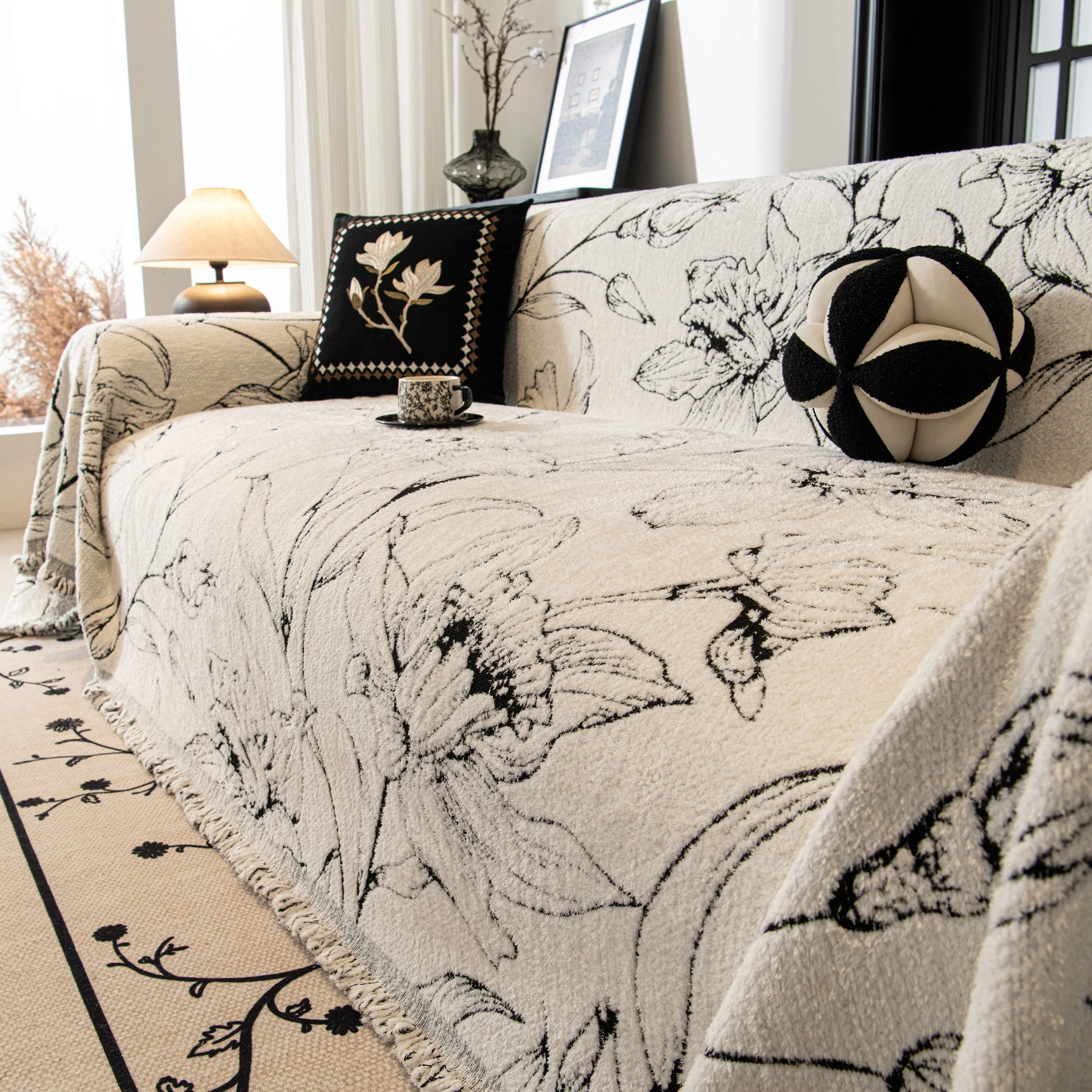 Large Floral Sofa Cover Throw Blanket, Plush Jacquard Non-Shedding Couch Cover for Pets - Image 64