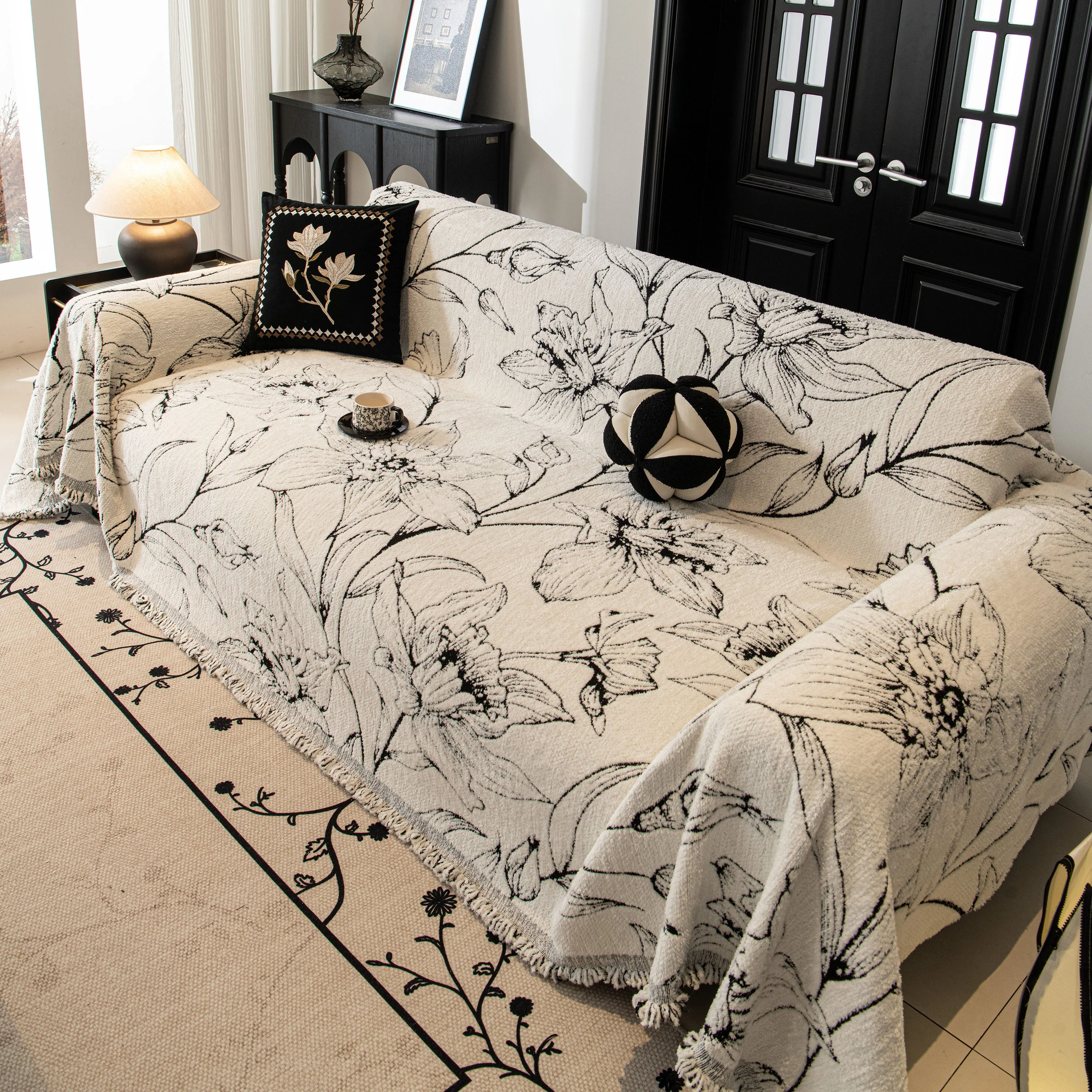 Large Floral Sofa Cover Throw Blanket, Plush Jacquard Non-Shedding Couch Cover for Pets - Image 65