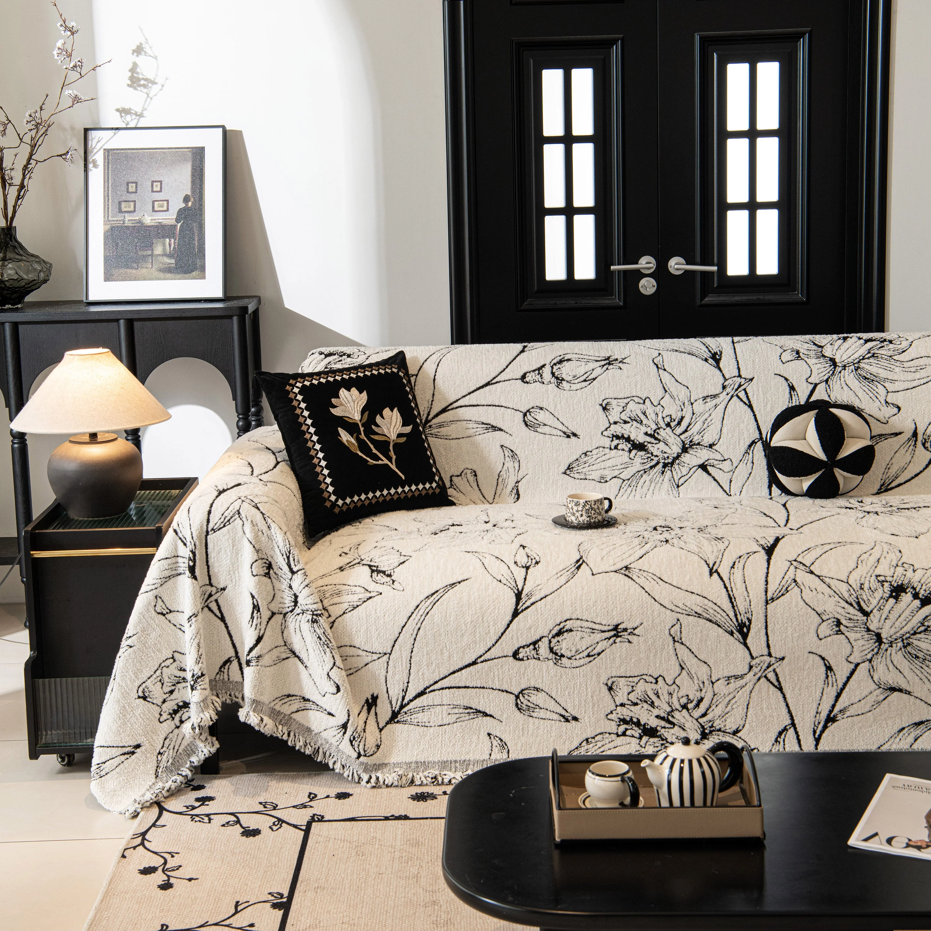 Large Floral Sofa Cover Throw Blanket, Plush Jacquard Non-Shedding Couch Cover for Pets - Image 66