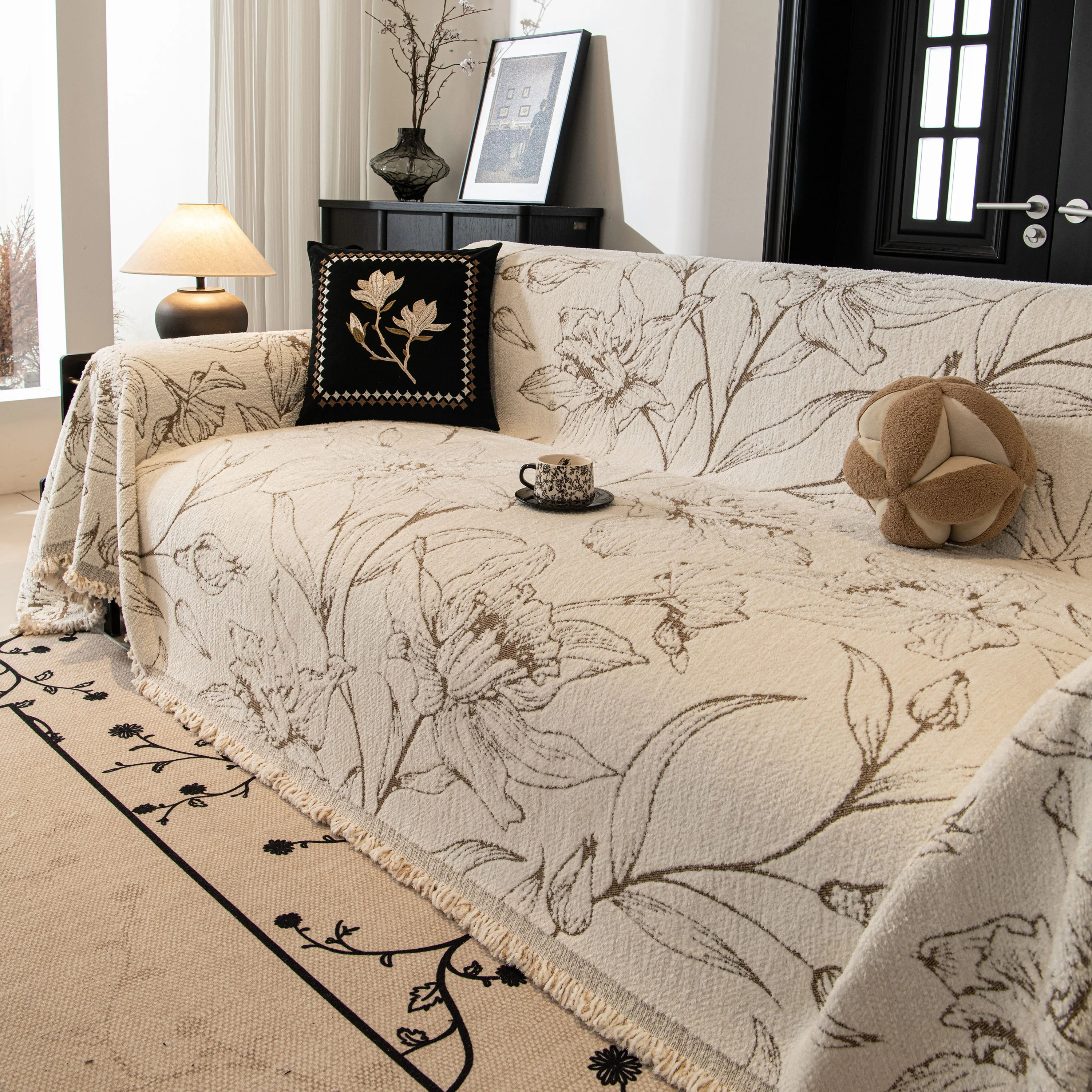 Large Floral Sofa Cover Throw Blanket, Plush Jacquard Non-Shedding Couch Cover for Pets - Image 68