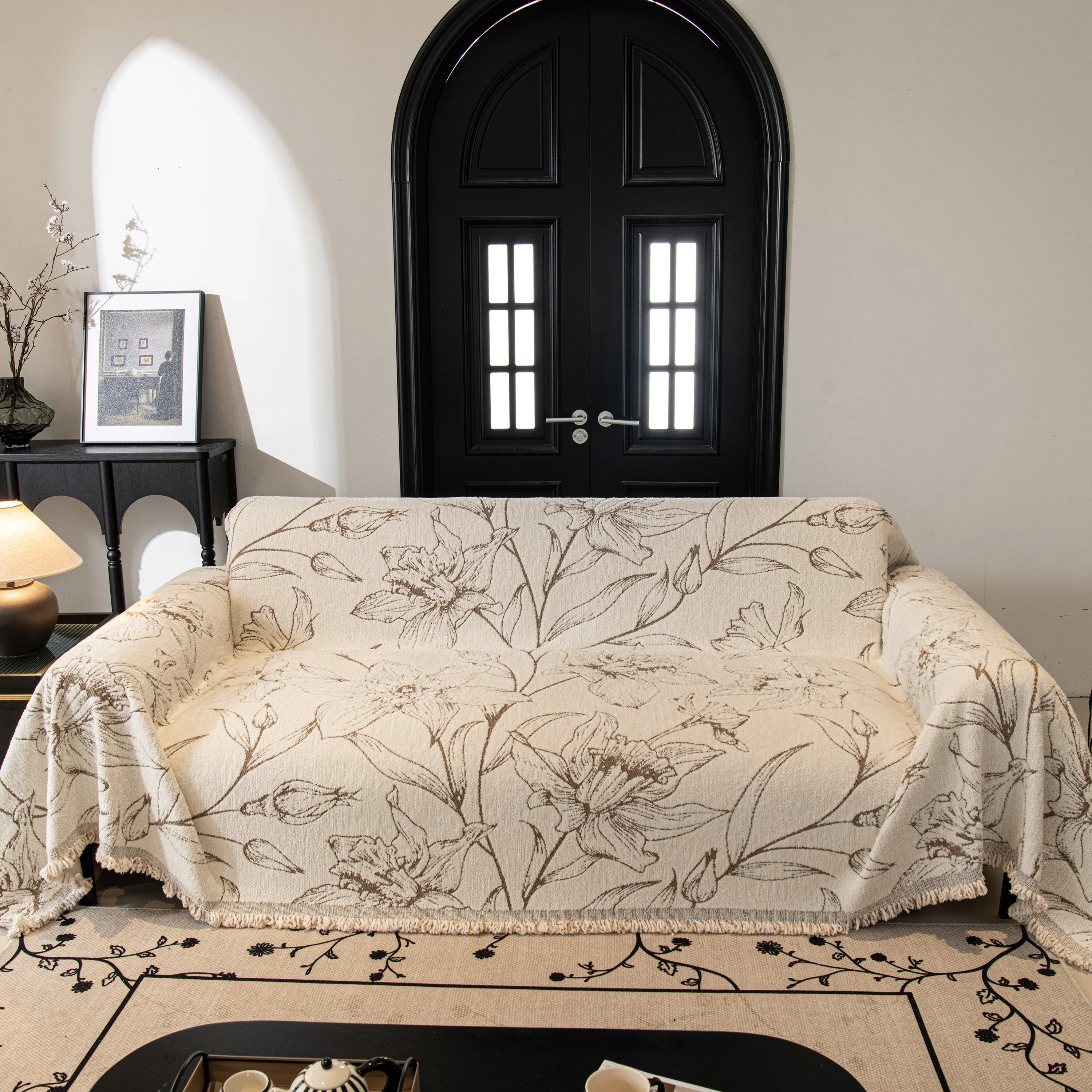 Large Floral Sofa Cover Throw Blanket, Plush Jacquard Non-Shedding Couch Cover for Pets - Image 69
