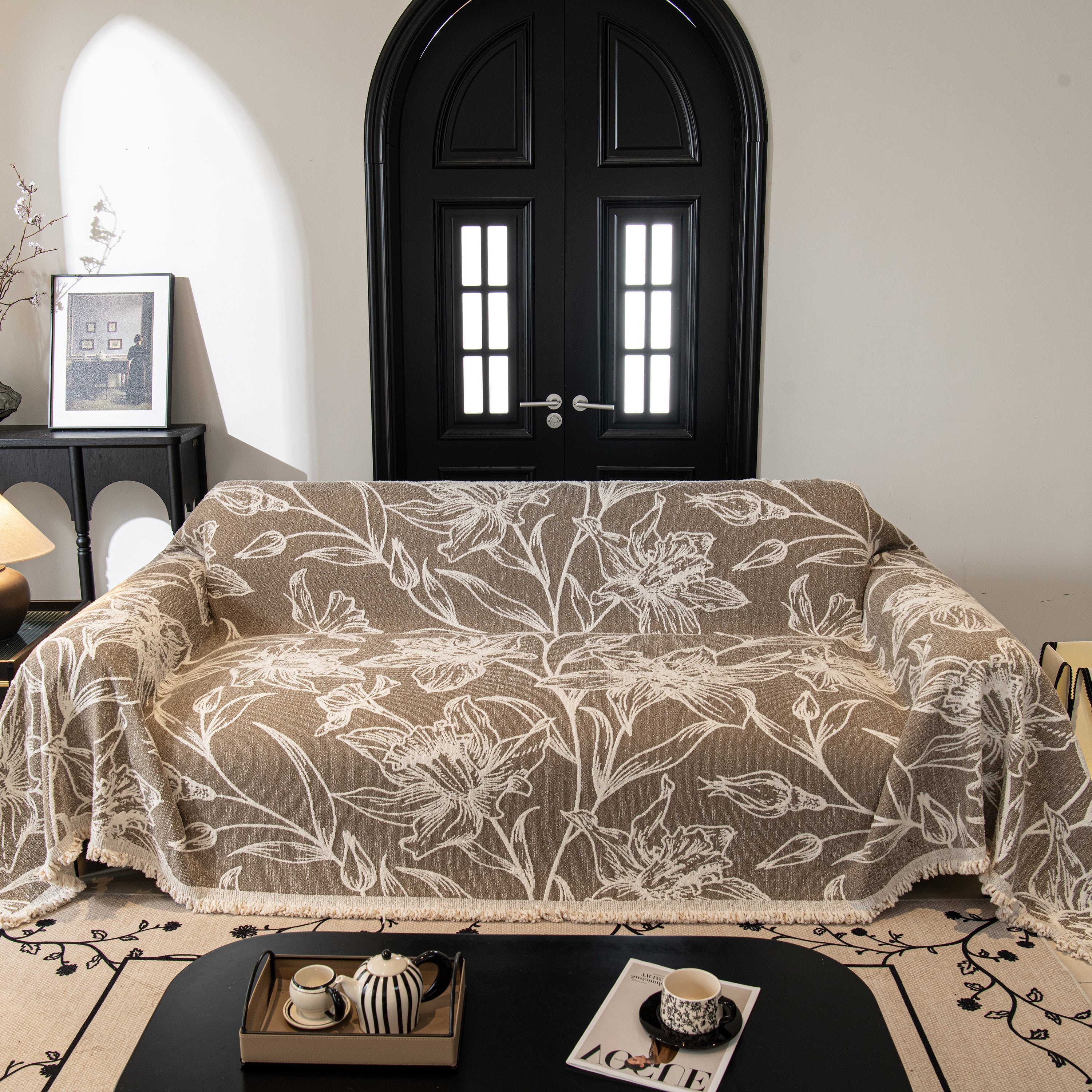 Large Floral Sofa Cover Throw Blanket, Plush Jacquard Non-Shedding Couch Cover for Pets - Image 70