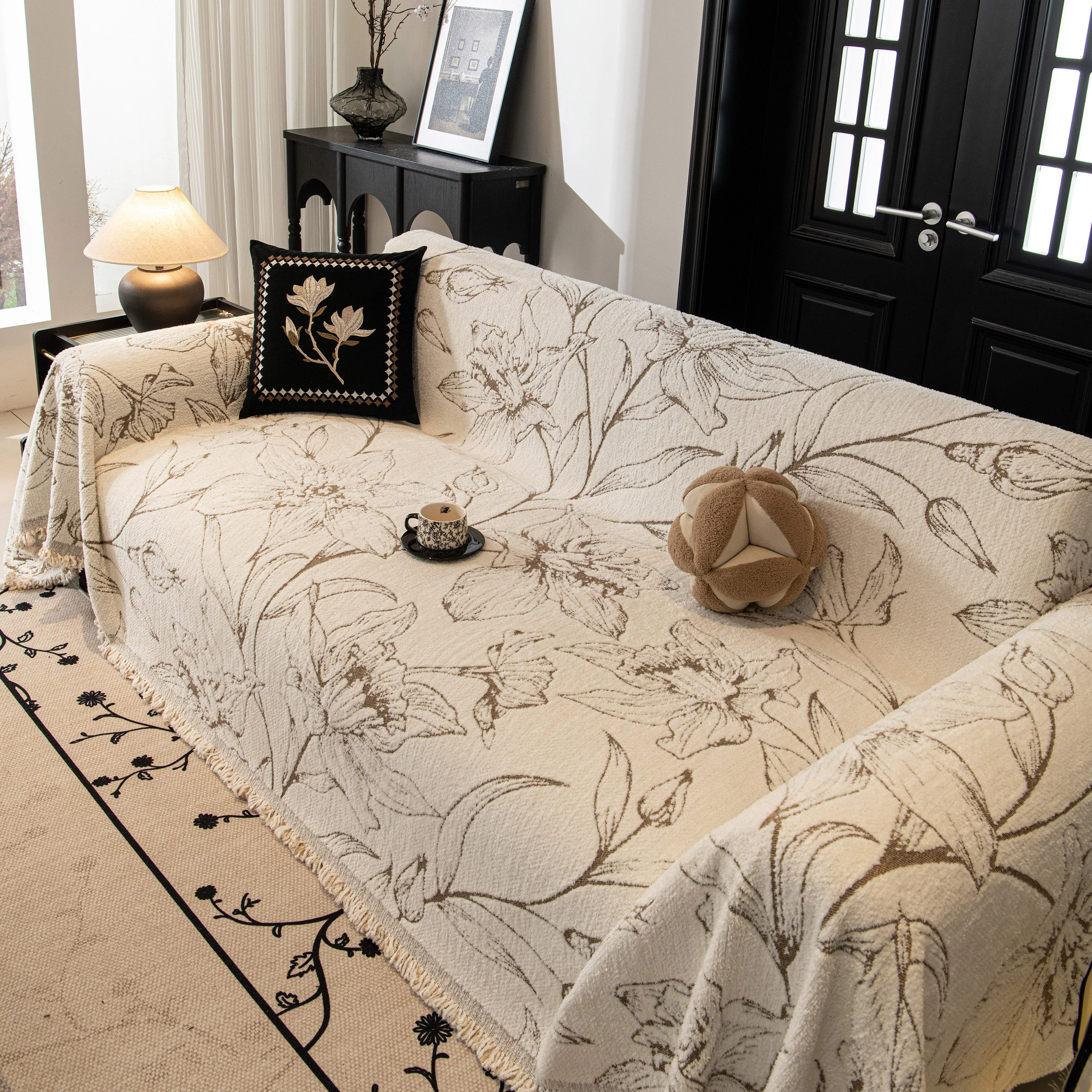 Large Floral Sofa Cover Throw Blanket, Plush Jacquard Non-Shedding Couch Cover for Pets - Image 71