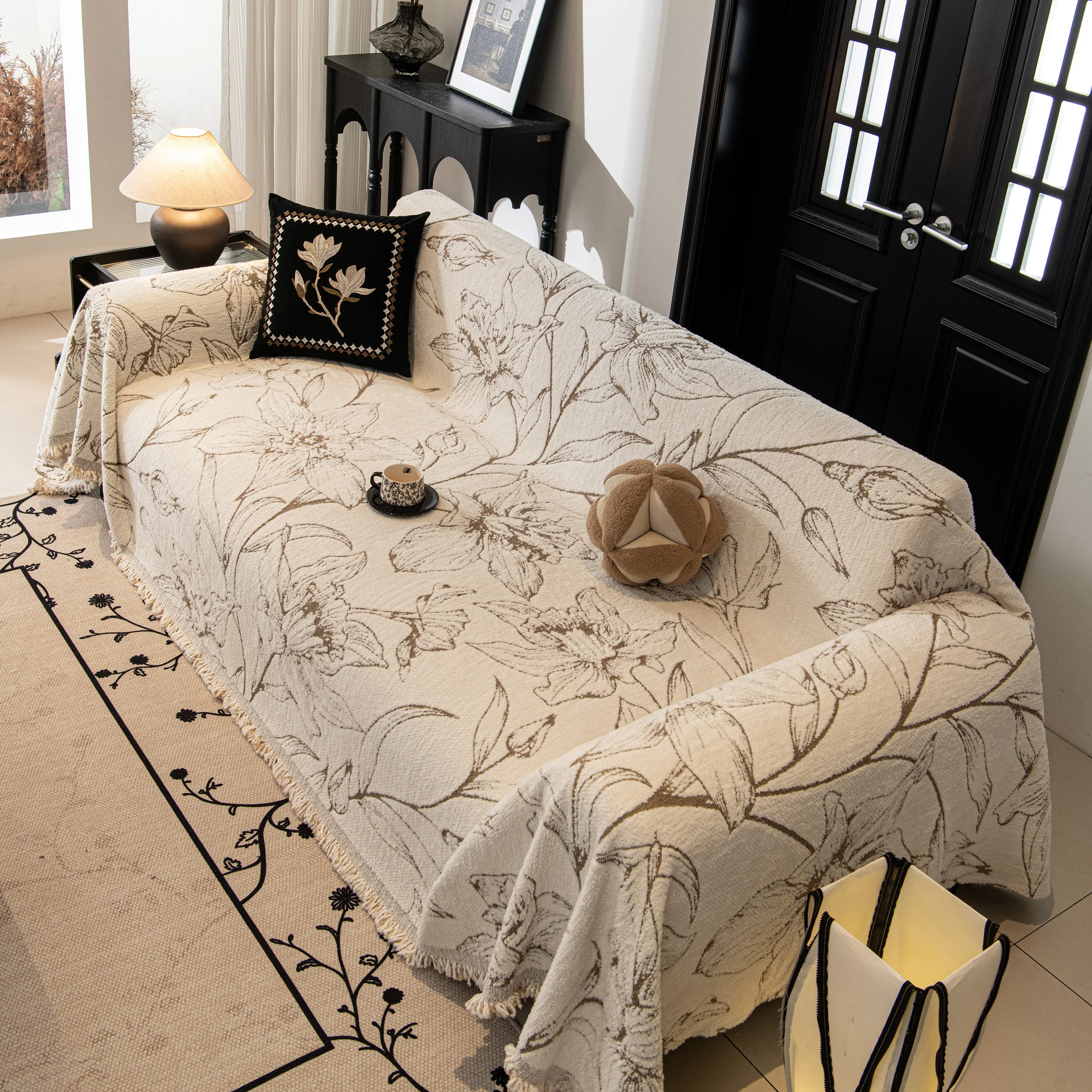 Large Floral Sofa Cover Throw Blanket, Plush Jacquard Non-Shedding Couch Cover for Pets - Image 72