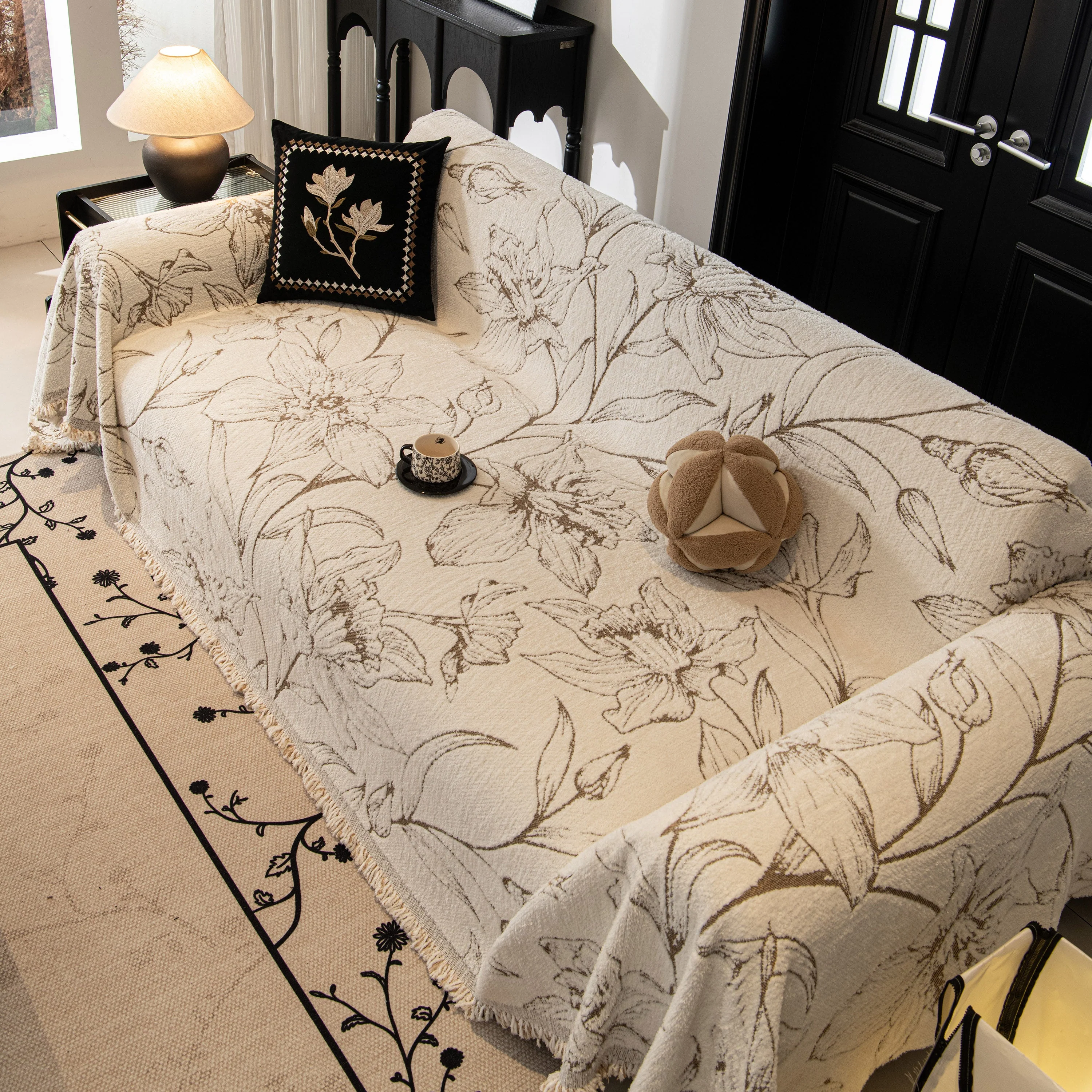Large Floral Sofa Cover Throw Blanket, Plush Jacquard Non-Shedding Couch Cover for Pets - Image 75