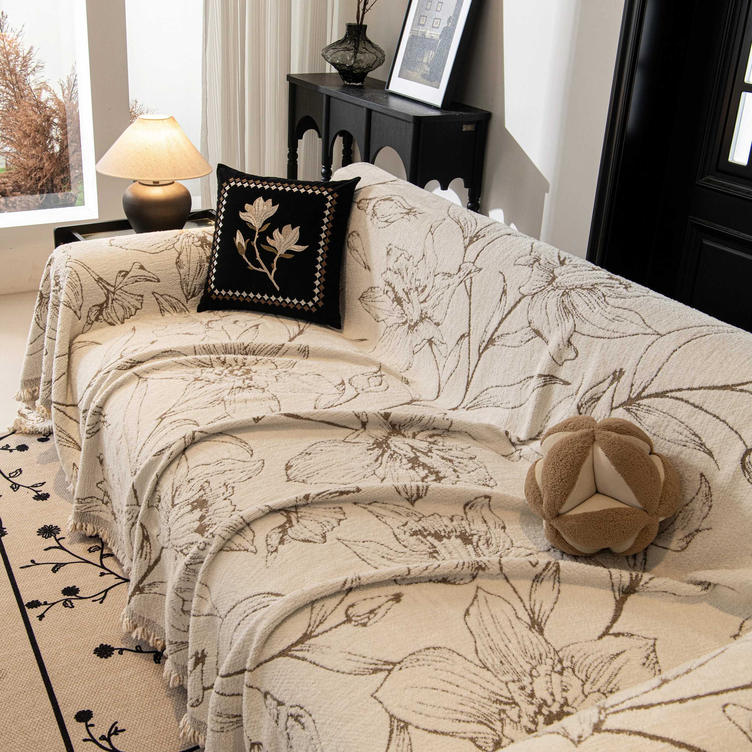 Large Floral Sofa Cover Throw Blanket, Plush Jacquard Non-Shedding Couch Cover for Pets - Image 76