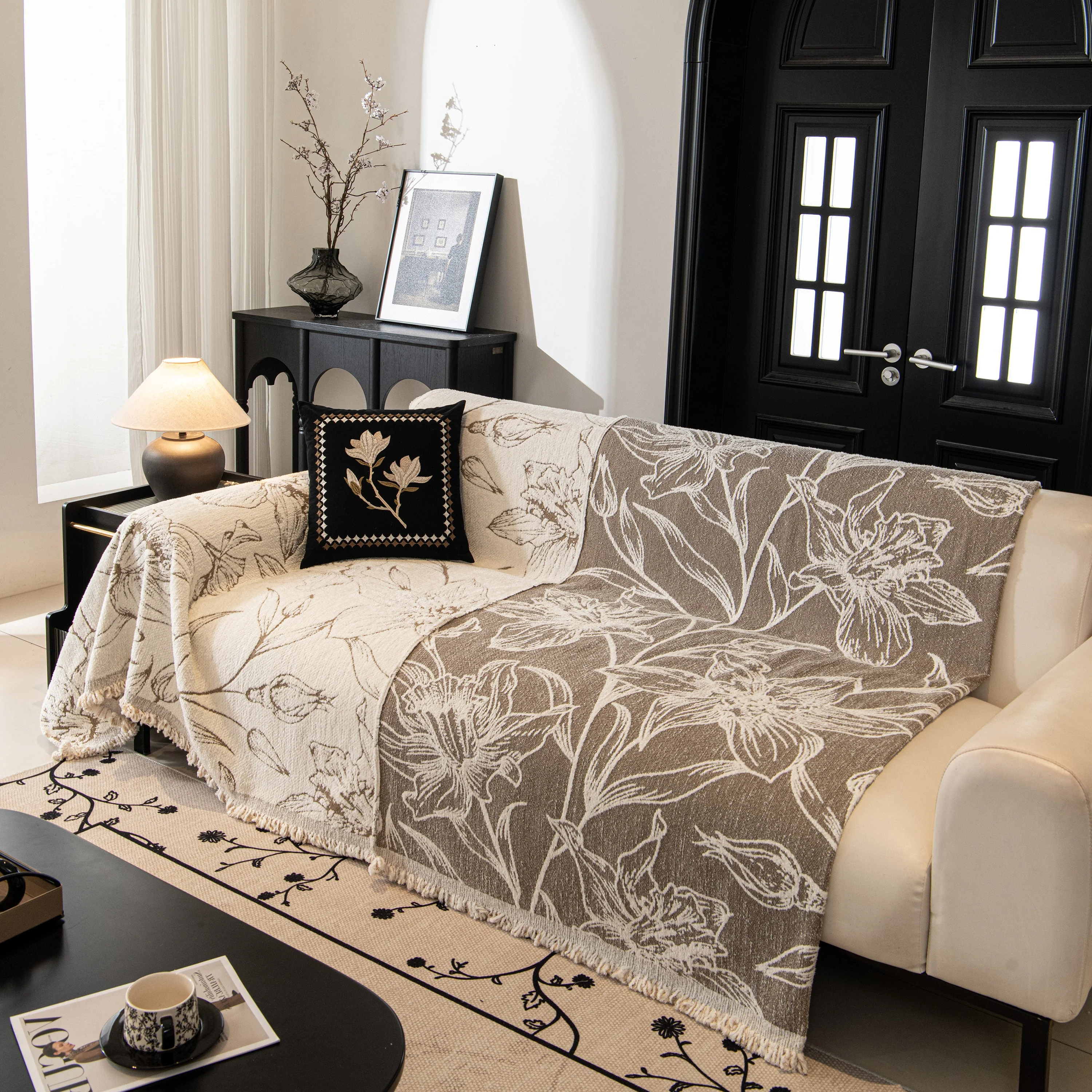 Large Floral Sofa Cover Throw Blanket, Plush Jacquard Non-Shedding Couch Cover for Pets - Image 77