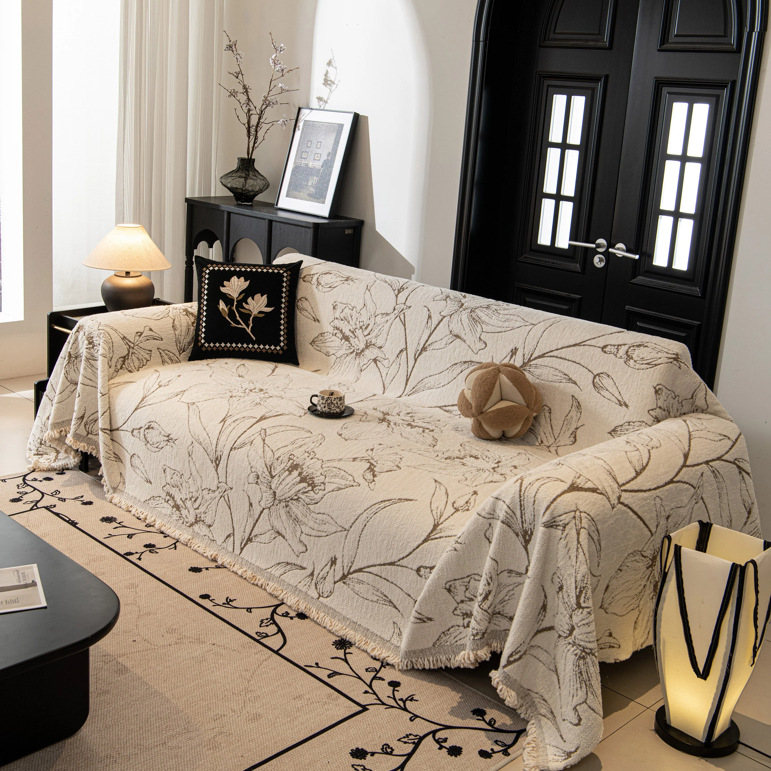 Large Floral Sofa Cover Throw Blanket, Plush Jacquard Non-Shedding Couch Cover for Pets - Image 78
