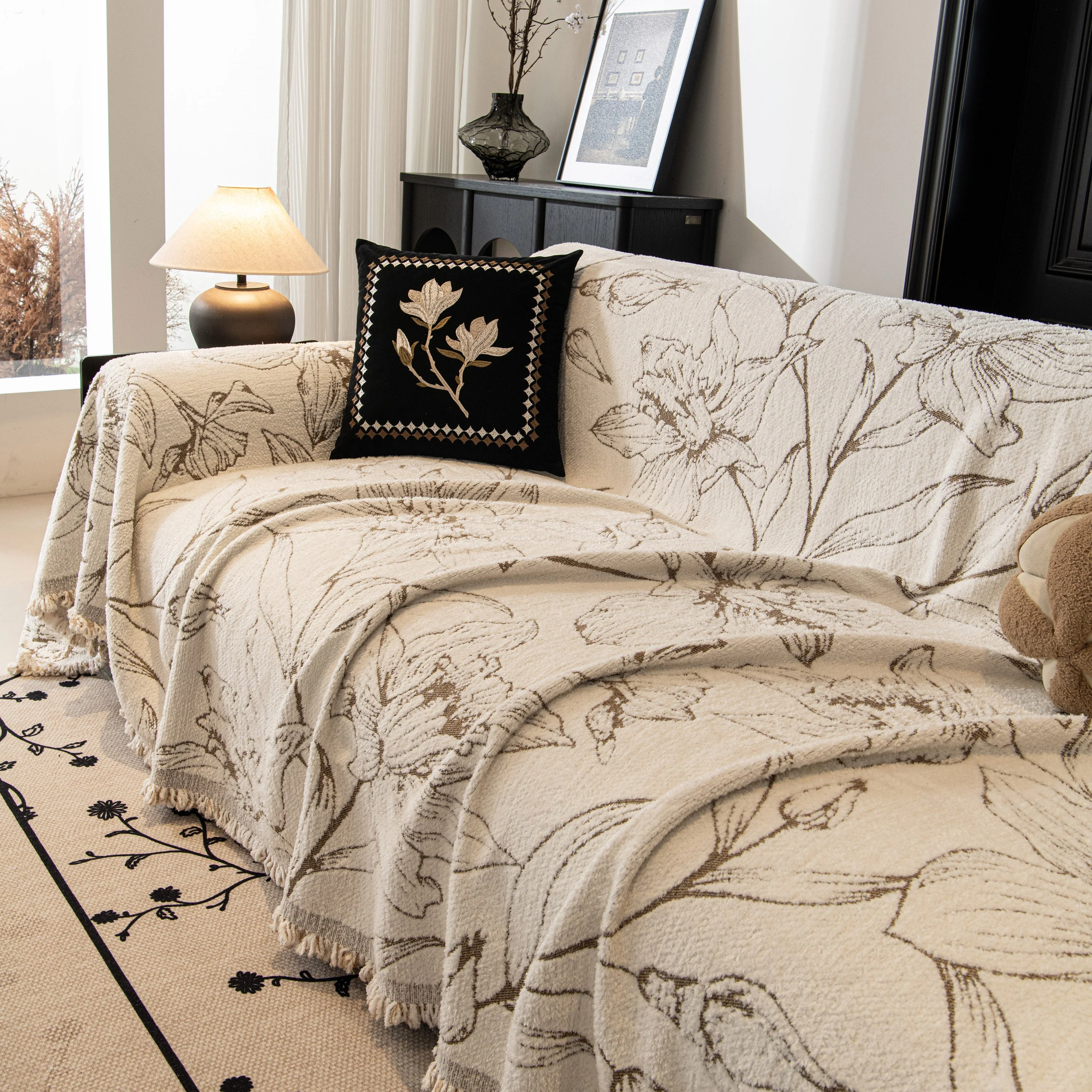 Large Floral Sofa Cover Throw Blanket, Plush Jacquard Non-Shedding Couch Cover for Pets - Image 79