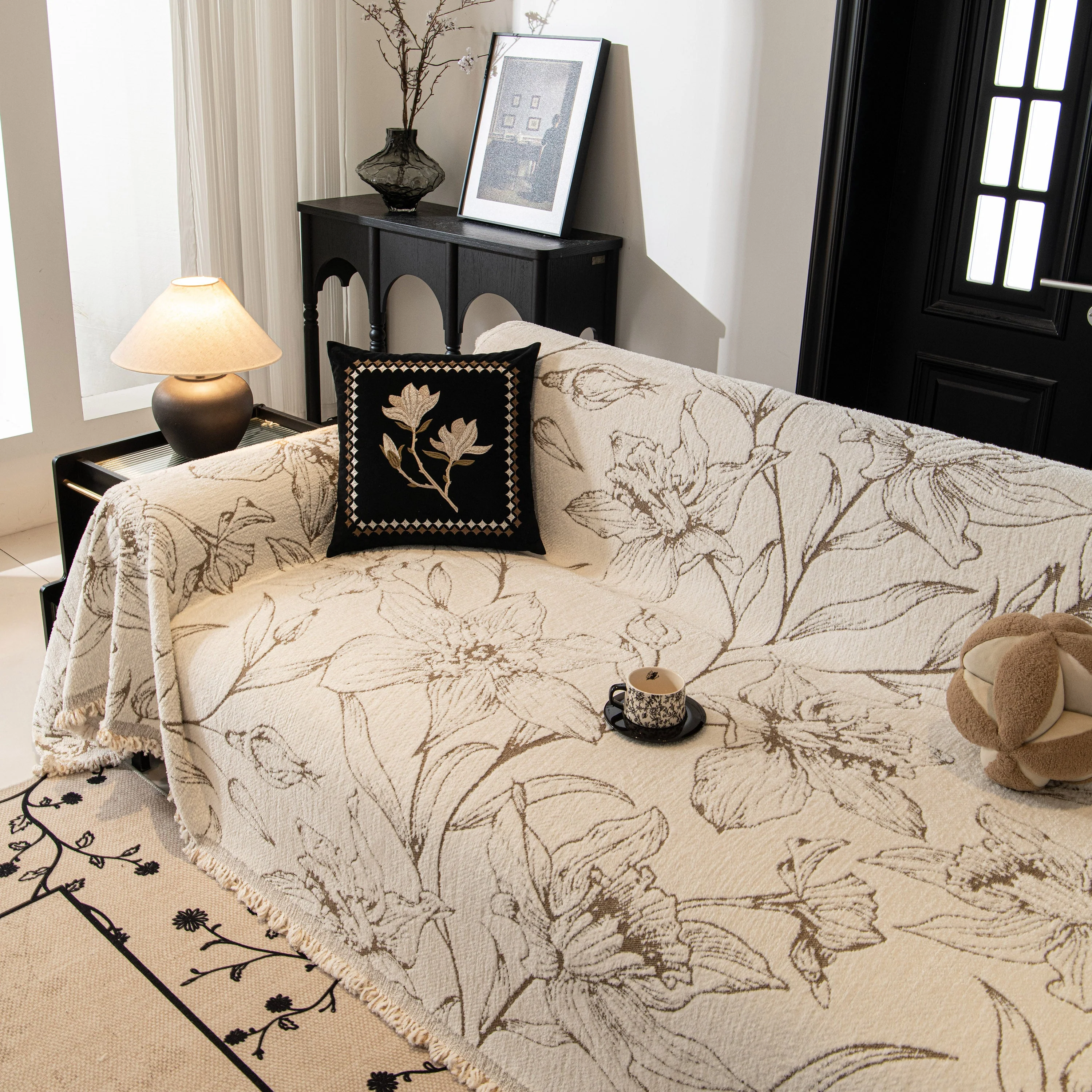 Large Floral Sofa Cover Throw Blanket, Plush Jacquard Non-Shedding Couch Cover for Pets - Image 80
