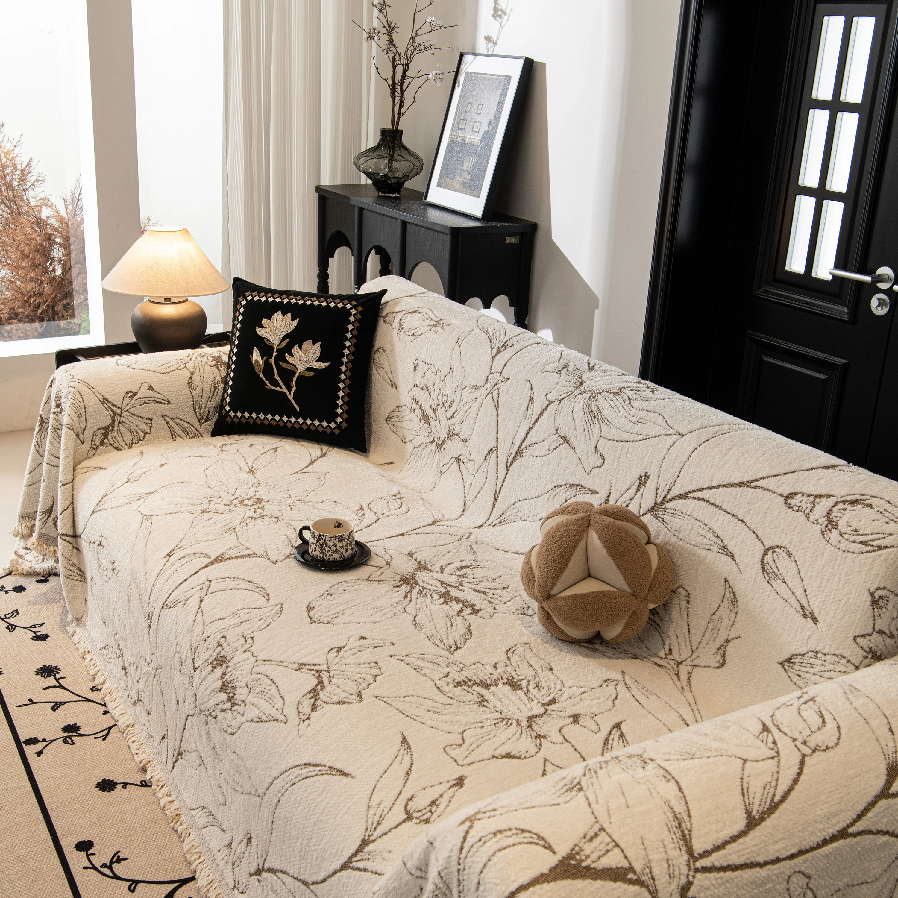 Large Floral Sofa Cover Throw Blanket, Plush Jacquard Non-Shedding Couch Cover for Pets - Image 81