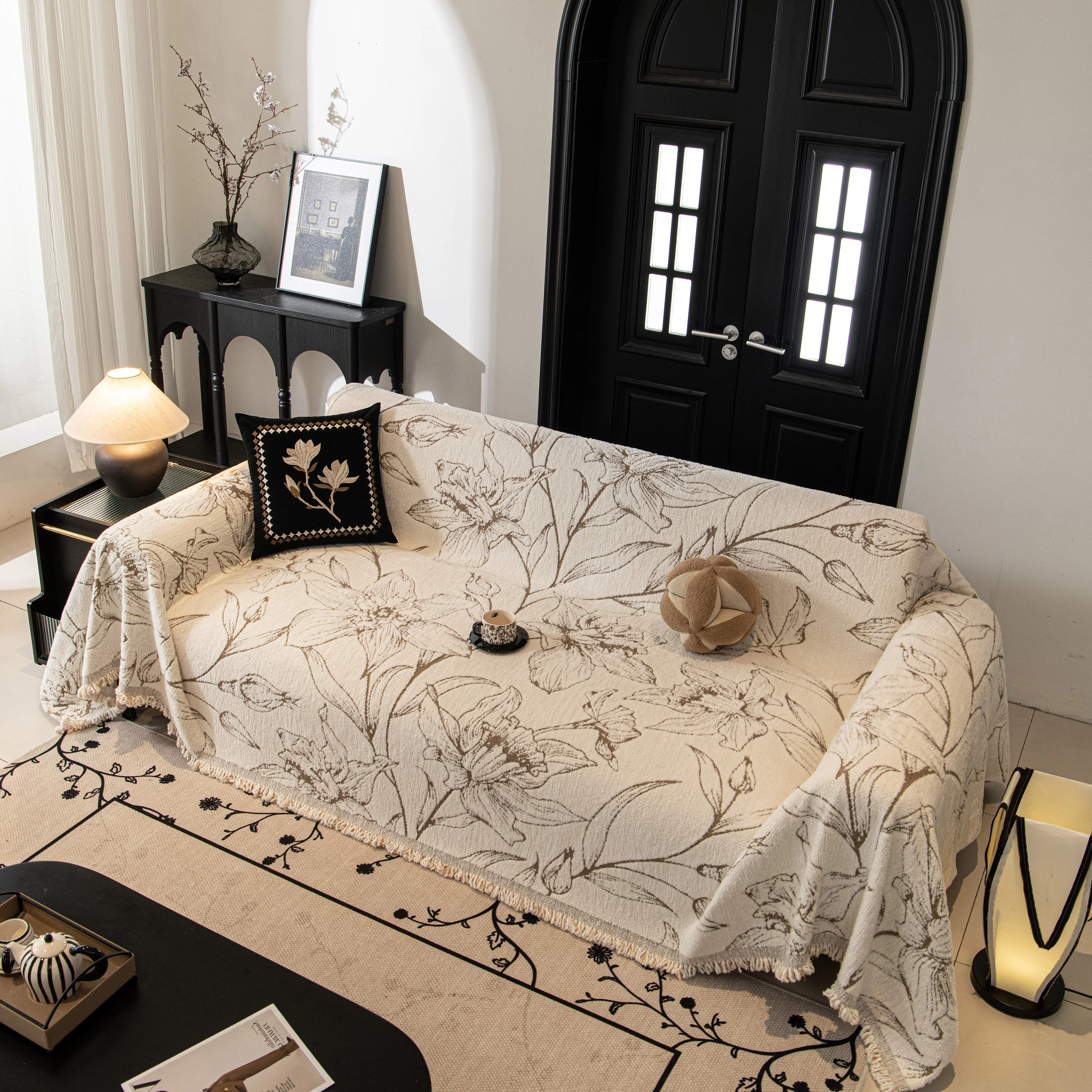 Large Floral Sofa Cover Throw Blanket, Plush Jacquard Non-Shedding Couch Cover for Pets - Image 83