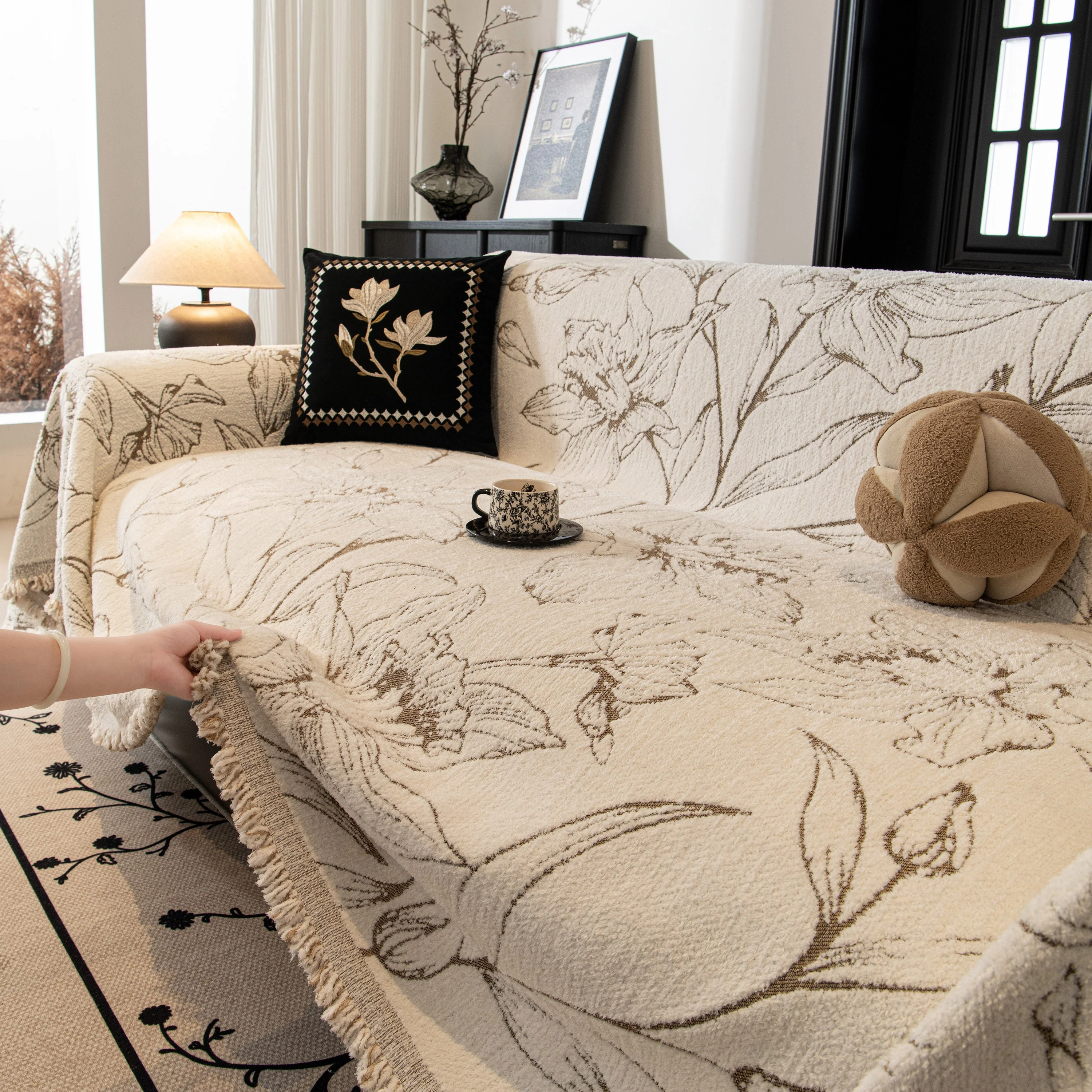 Large Floral Sofa Cover Throw Blanket, Plush Jacquard Non-Shedding Couch Cover for Pets - Image 84