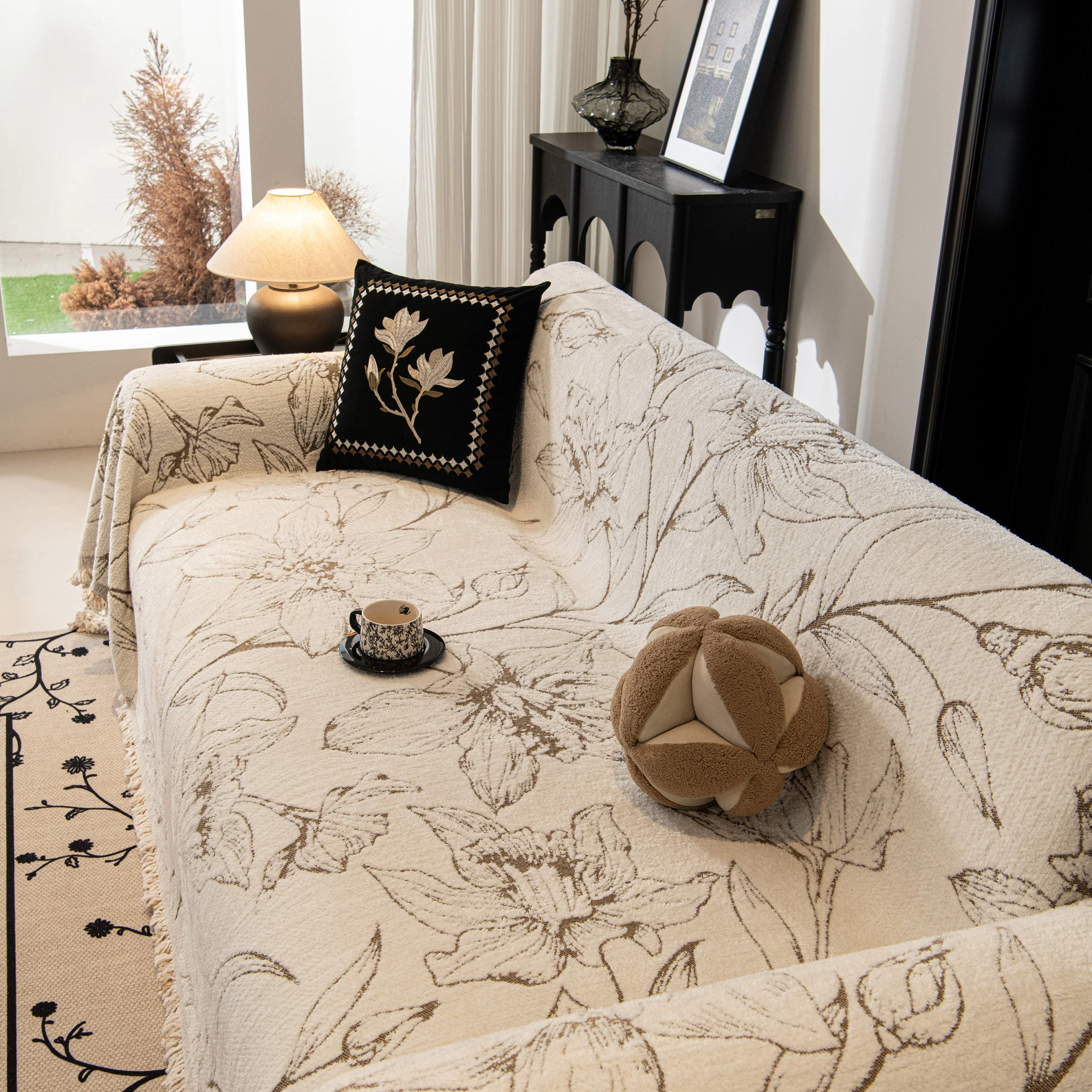 Large Floral Sofa Cover Throw Blanket, Plush Jacquard Non-Shedding Couch Cover for Pets - Image 85