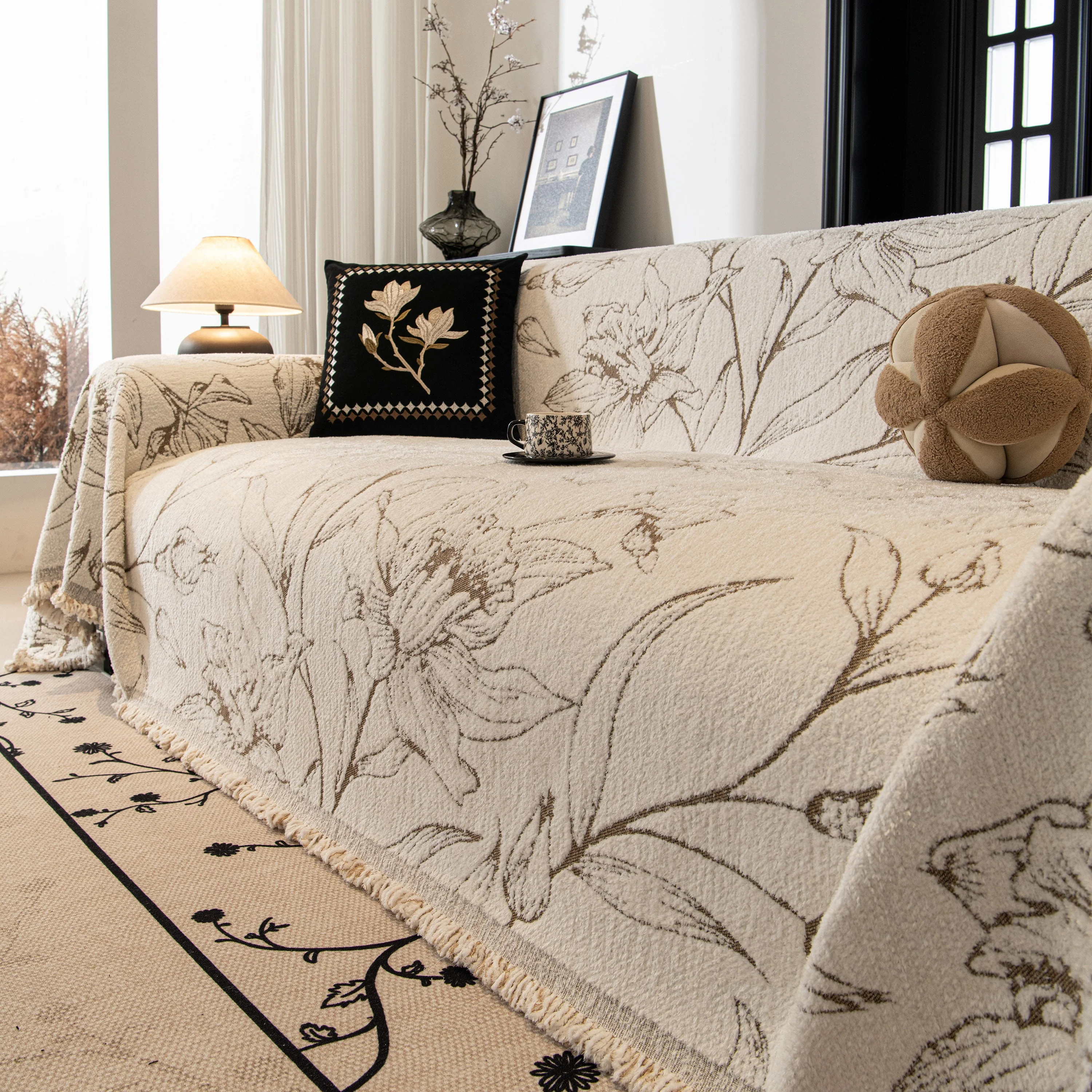 Large Floral Sofa Cover Throw Blanket, Plush Jacquard Non-Shedding Couch Cover for Pets - Image 86