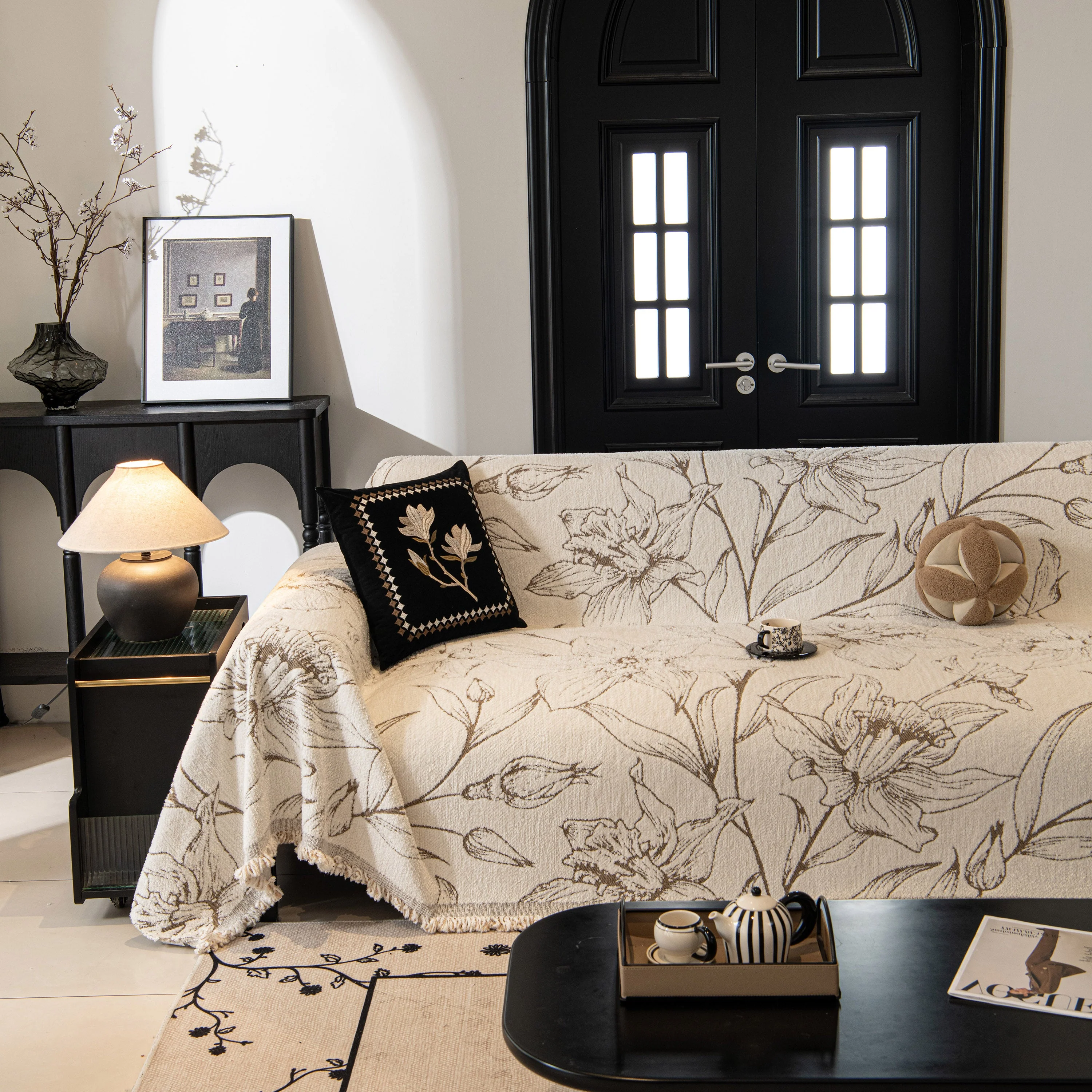 Large Floral Sofa Cover Throw Blanket, Plush Jacquard Non-Shedding Couch Cover for Pets - Image 87