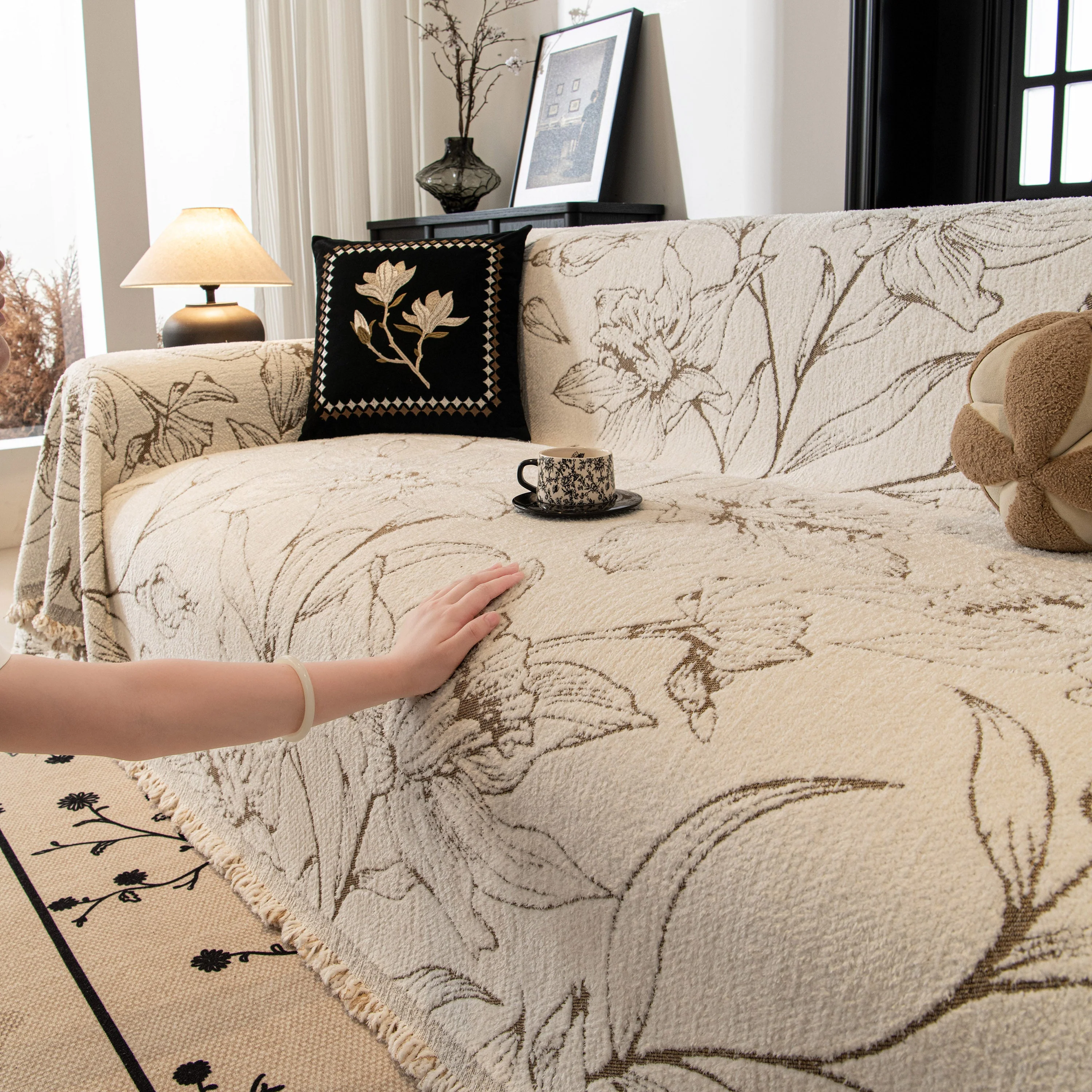 Large Floral Sofa Cover Throw Blanket, Plush Jacquard Non-Shedding Couch Cover for Pets - Image 88
