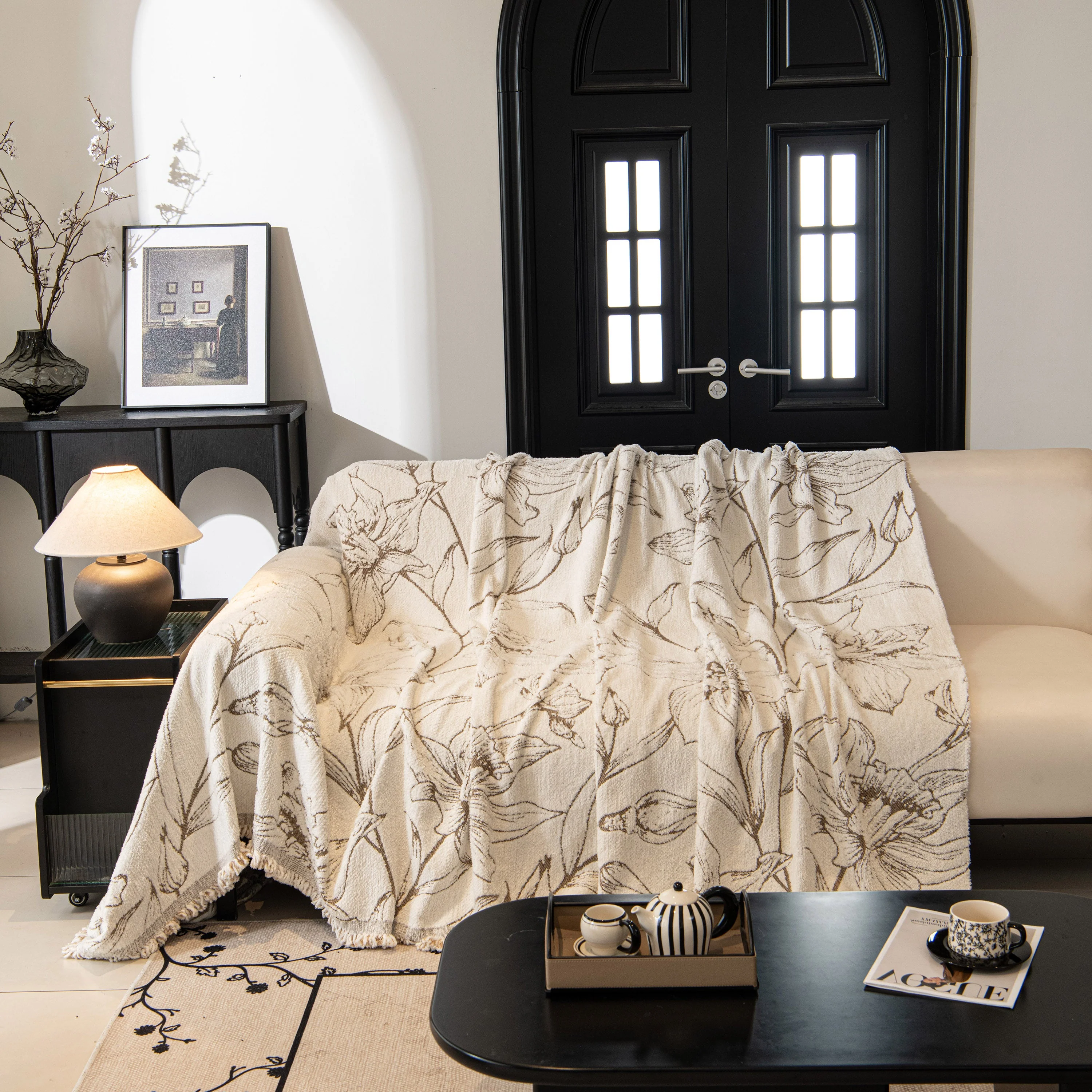 Large Floral Sofa Cover Throw Blanket, Plush Jacquard Non-Shedding Couch Cover for Pets - Image 90