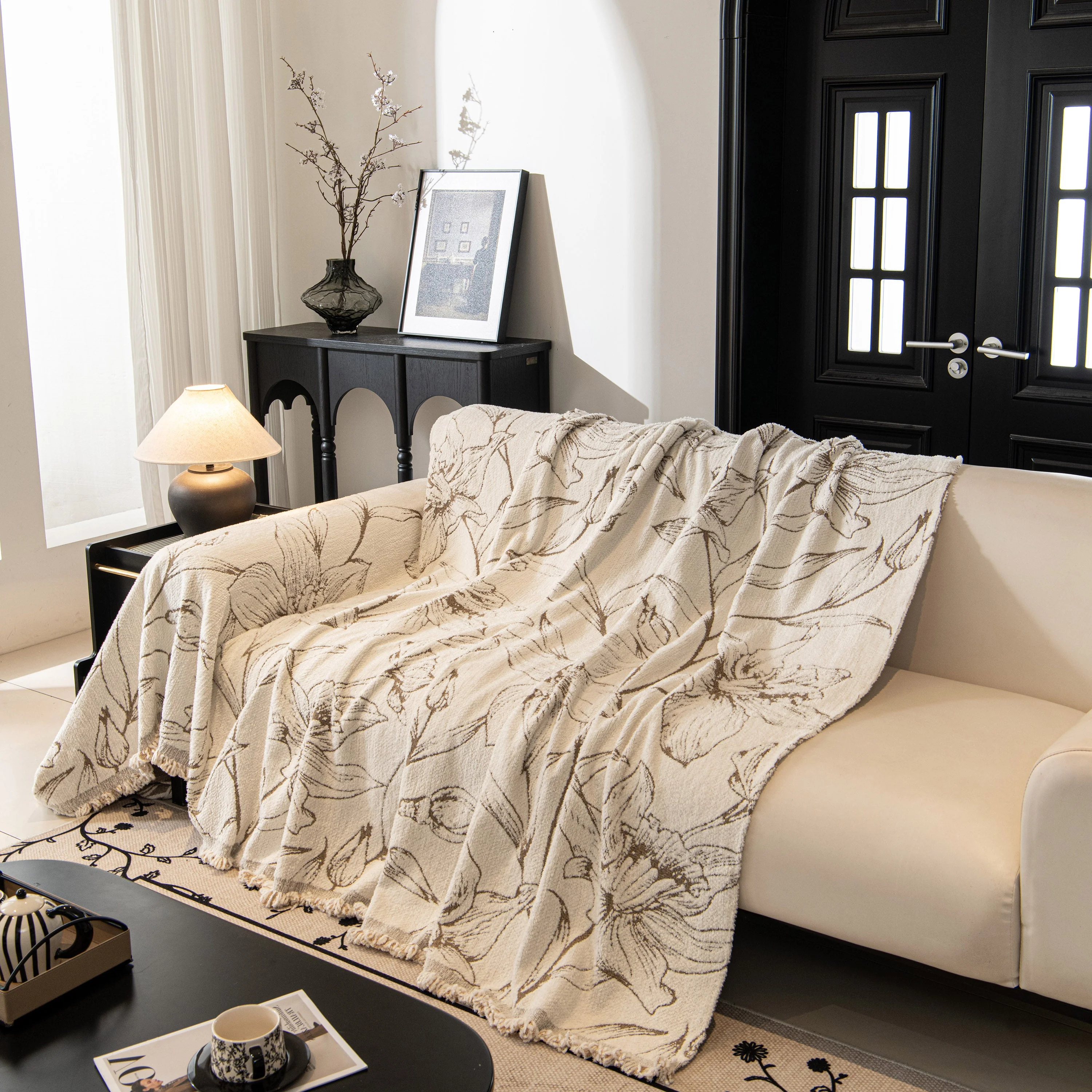 Large Floral Sofa Cover Throw Blanket, Plush Jacquard Non-Shedding Couch Cover for Pets - Image 92