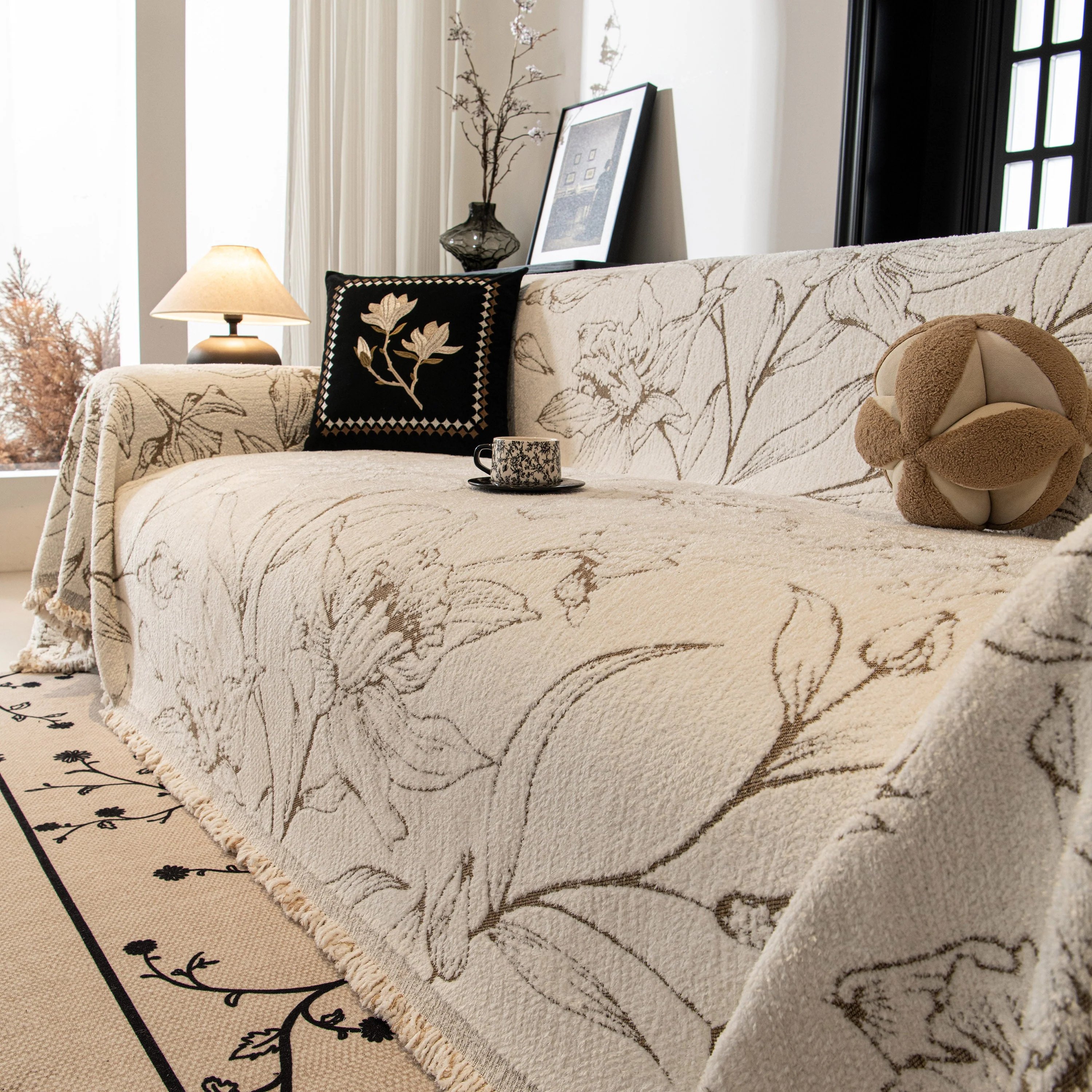 Large Floral Sofa Cover Throw Blanket, Plush Jacquard Non-Shedding Couch Cover for Pets - Image 94