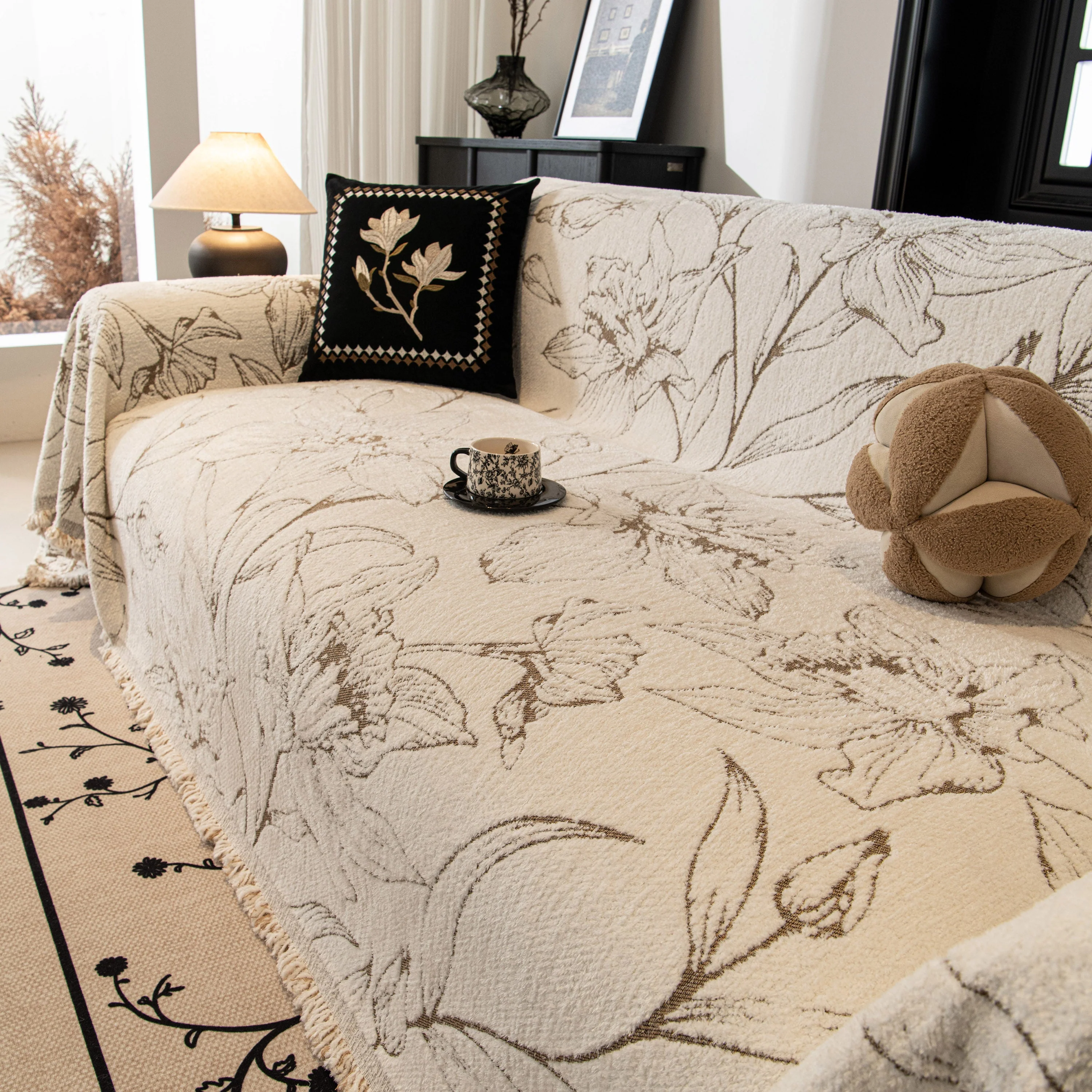 Large Floral Sofa Cover Throw Blanket, Plush Jacquard Non-Shedding Couch Cover for Pets - Image 97