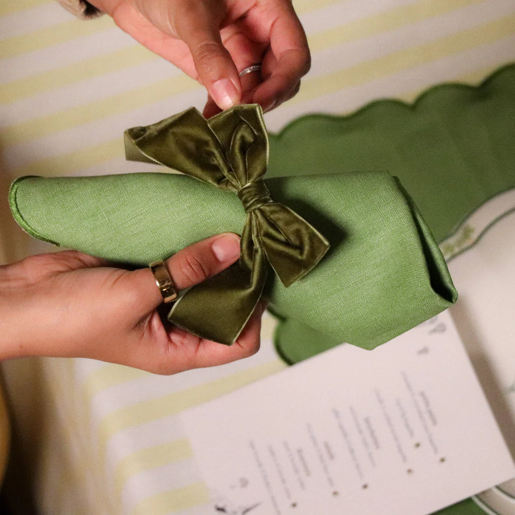 Large Forest Green Velvet Napkin Bow Tie - Set of 6 - Image 4