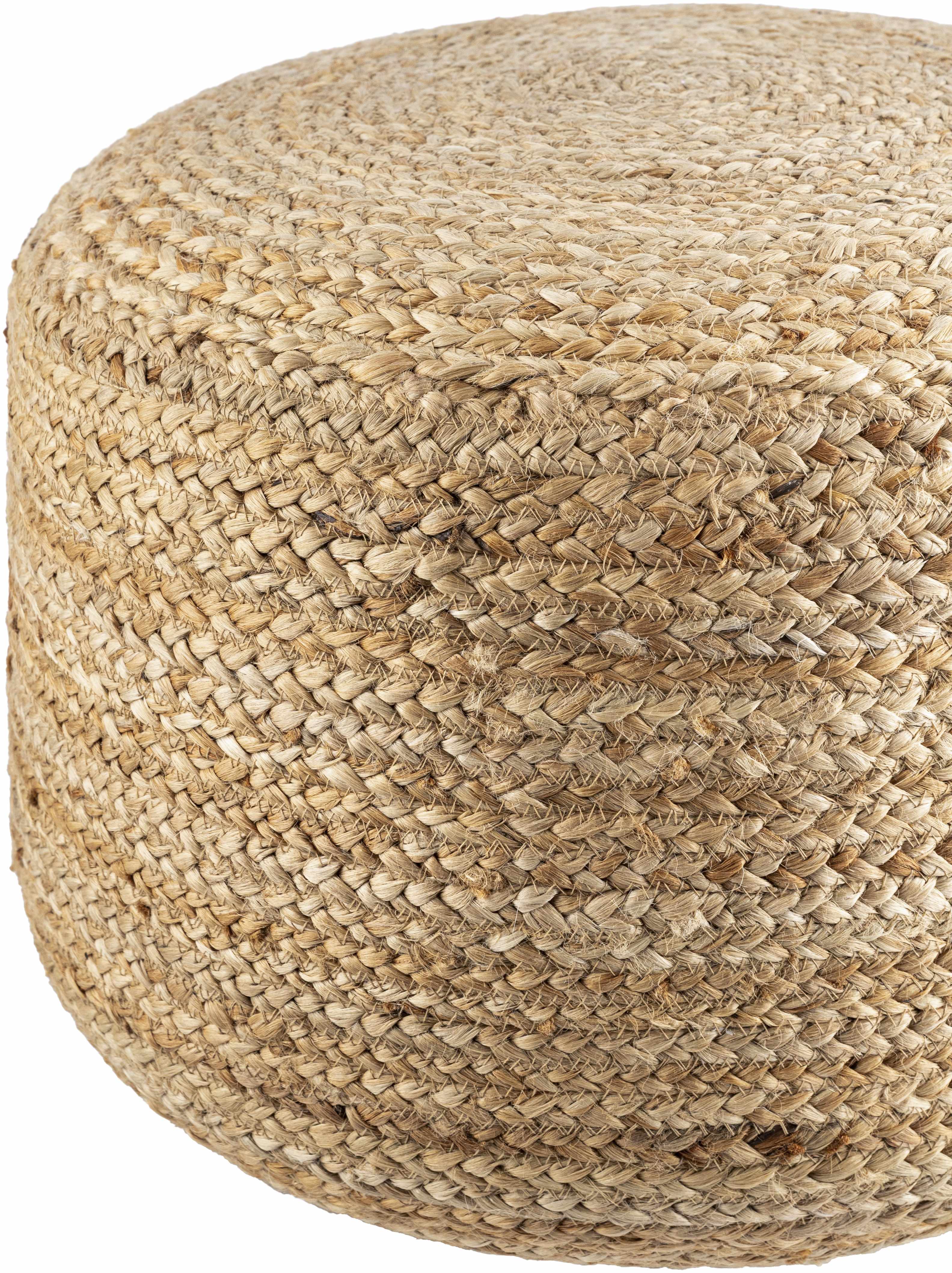 Lavertezzo Brick Red Knitted Beige Cotton Pouf - Image 3