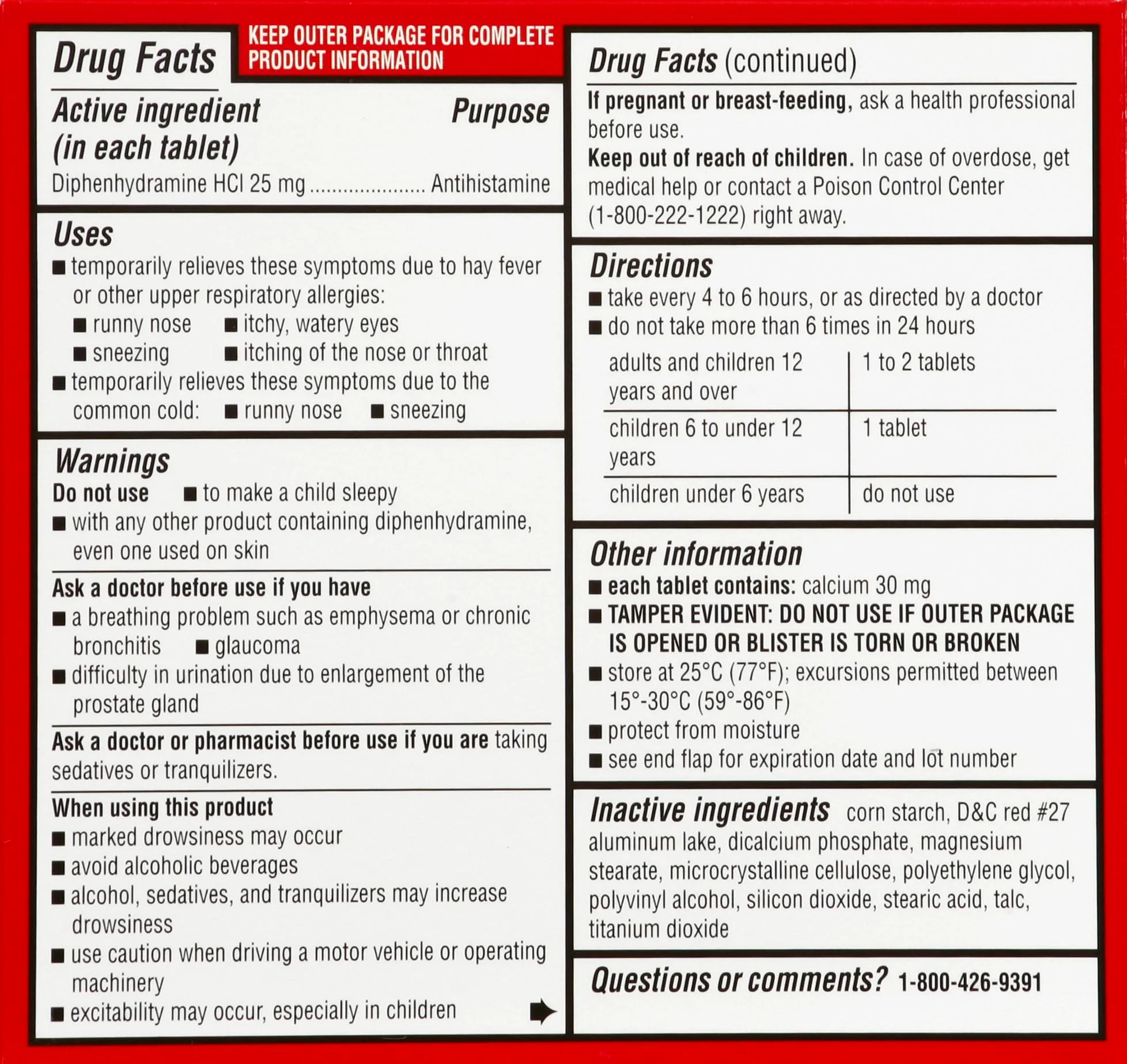 Leader Antihistamine Allergy Relief Diphenhydramine HCl, 25mg Mini Tablets, 24 Count Pack of 2 - Image 2