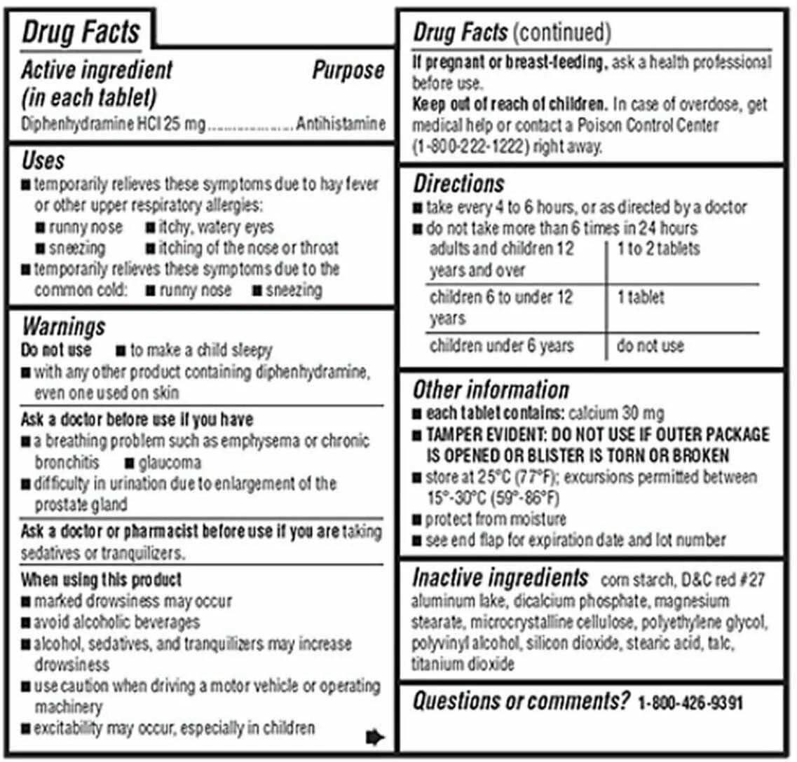 Leader Antihistamine Allergy Relief Diphenhydramine HCl, 25mg Mini Tablets, 24 Count Pack of 2 - Image 4