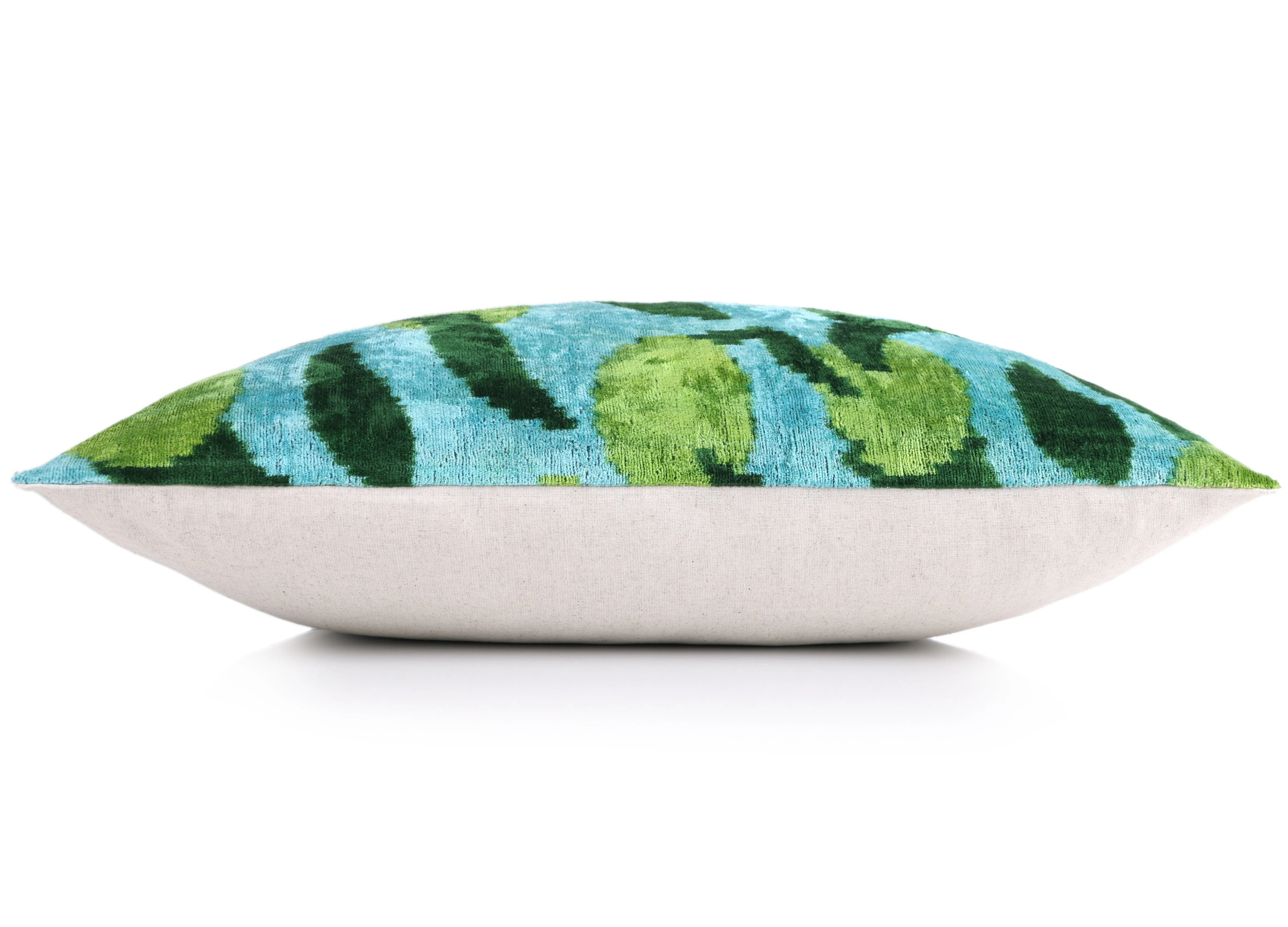 Leaf Green & Aqua Velvet Pillow – Handmade 16x24 Botanical Design - Image 3