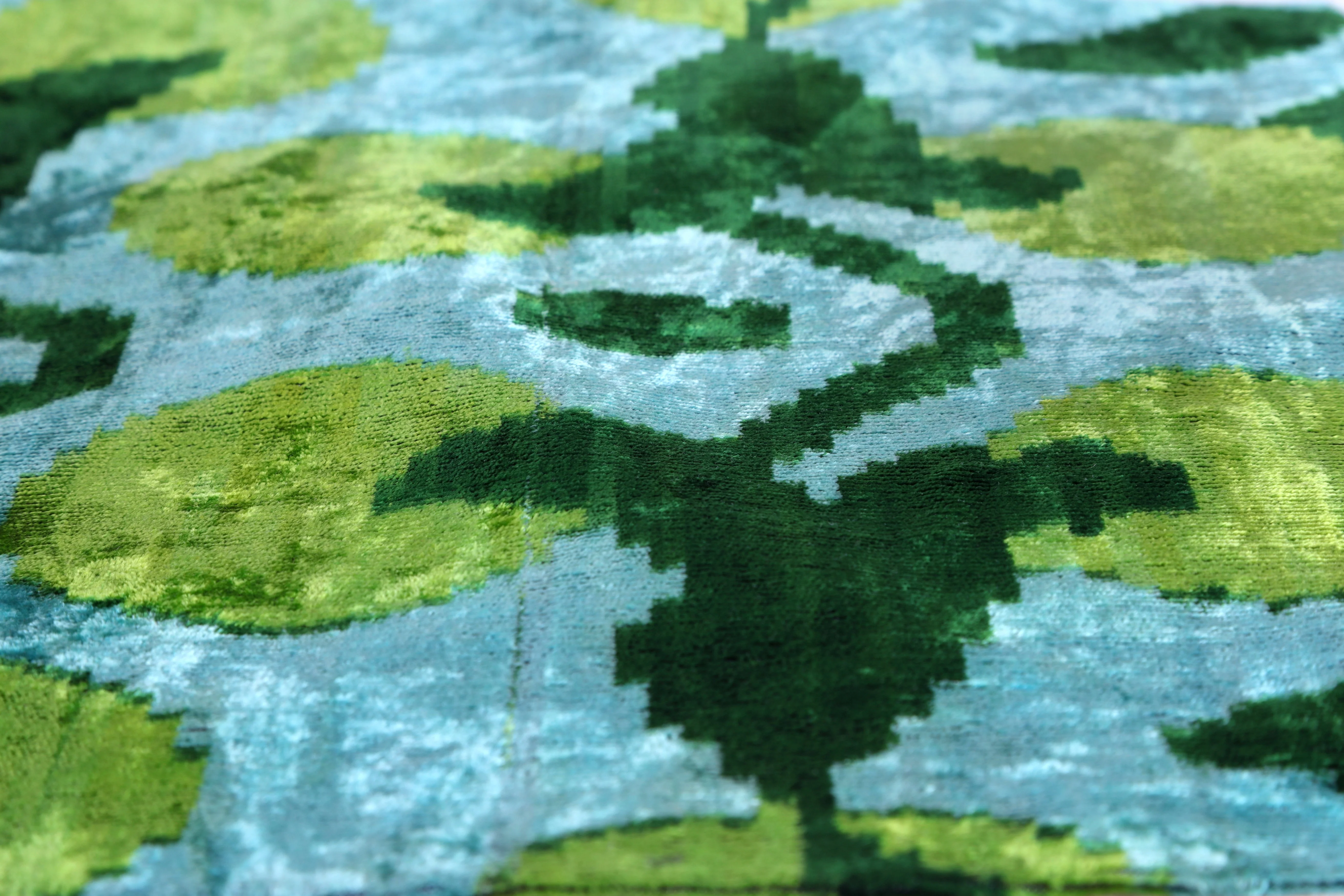 Leaf Green & Aqua Velvet Pillow – Handmade 16x24 Botanical Design - Image 4