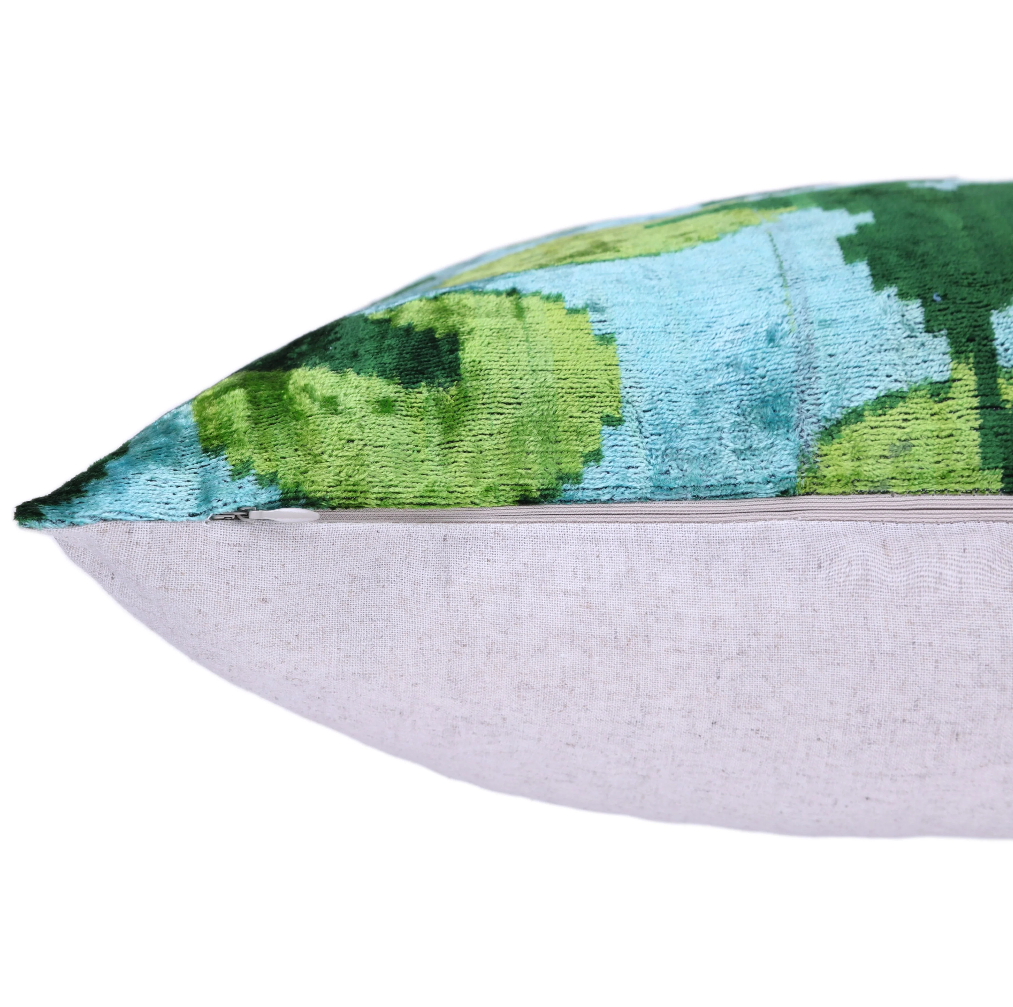 Leaf Green & Aqua Velvet Pillow – Handmade 16x24 Botanical Design - Image 6