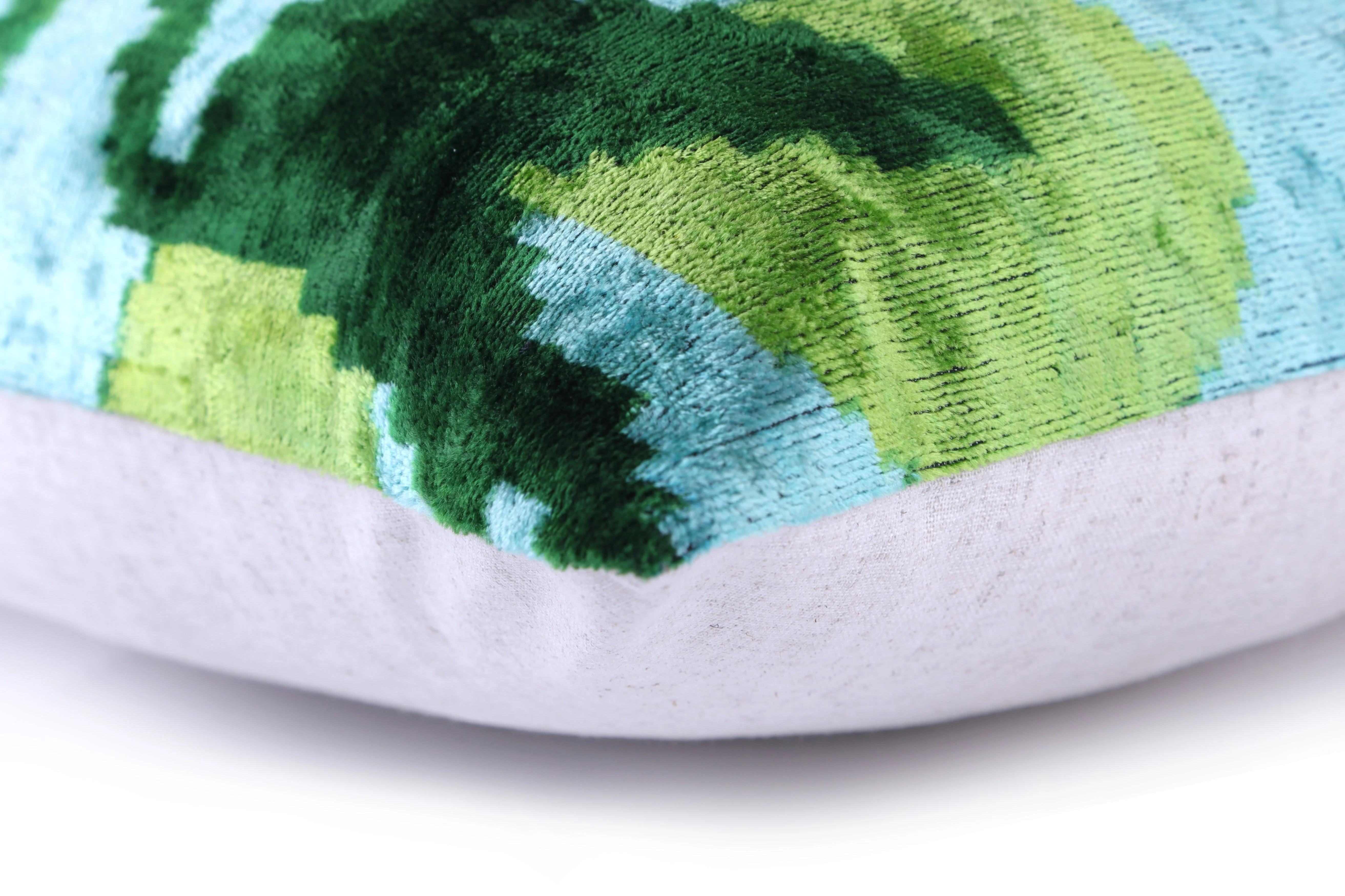 Leaf Green & Aqua Velvet Pillow – Handmade 16x24 Botanical Design - Image 8