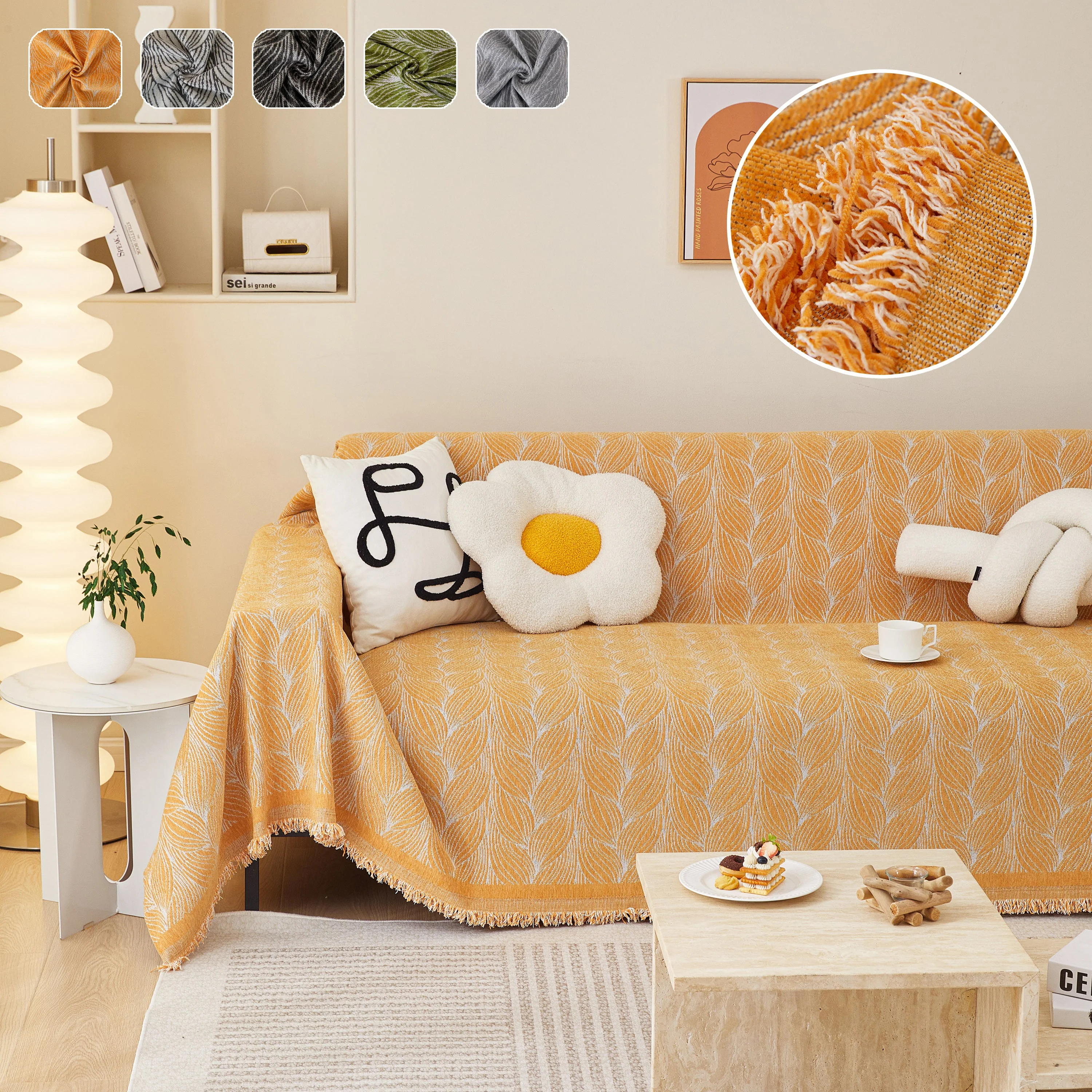 Leaf Universal Furniture Protector Chenille Couch Cover, Large Couch Cover Blanket for Couch Sofa - Image 7