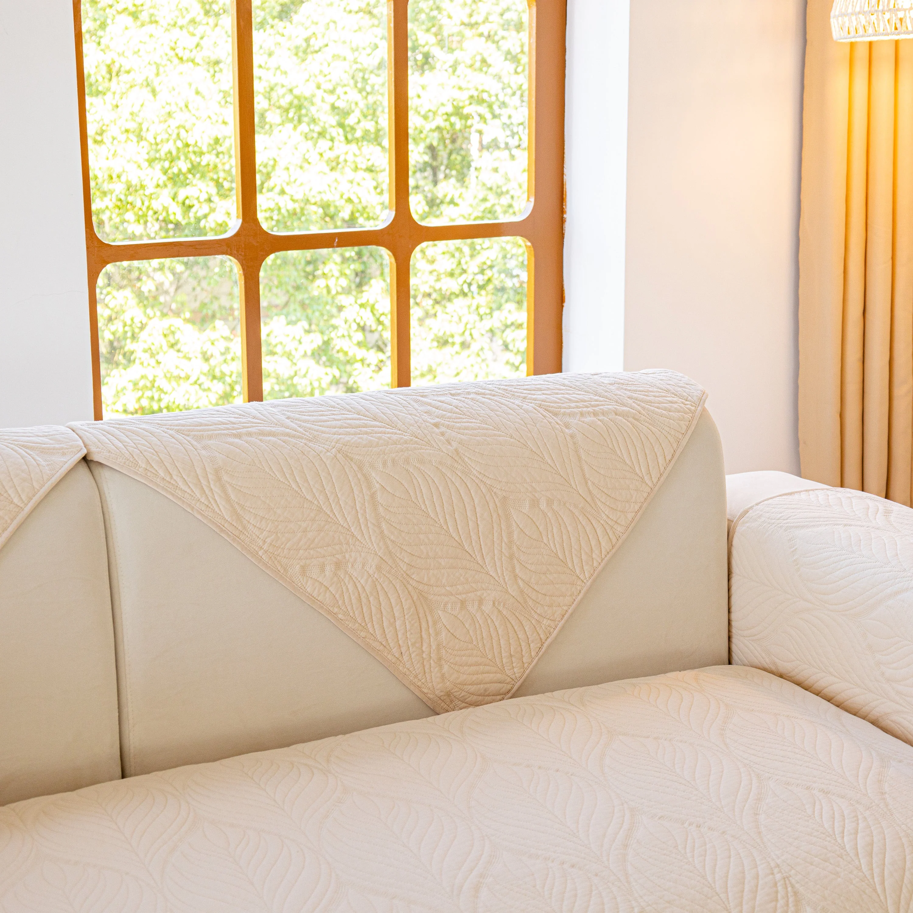 Leaf Vein Textured Cotton Quilted Sofa Slipcover, Non-Slip Modular Couch Covers - Image 32