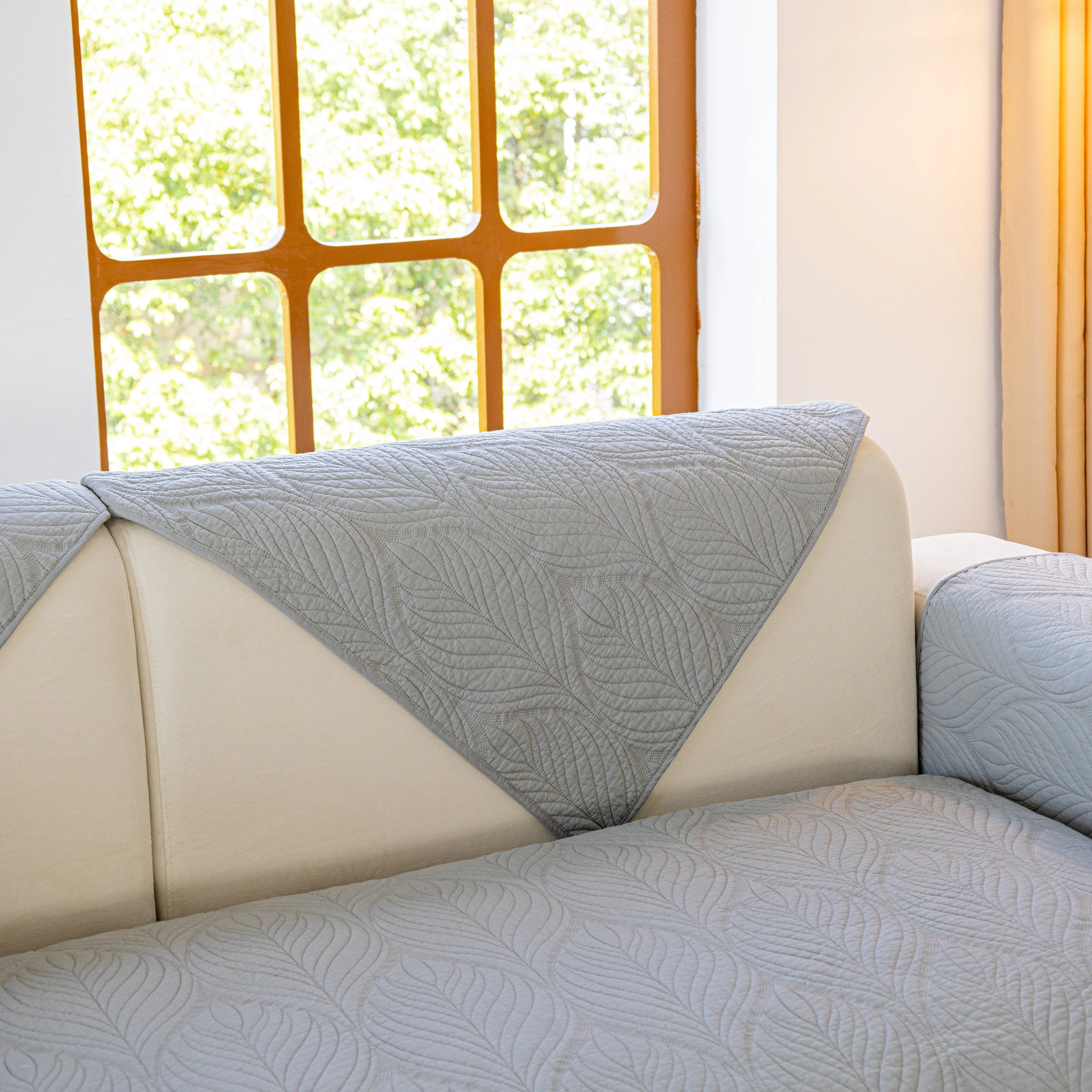 Leaf Vein Textured Cotton Quilted Sofa Slipcover, Non-Slip Modular Couch Covers - Image 53