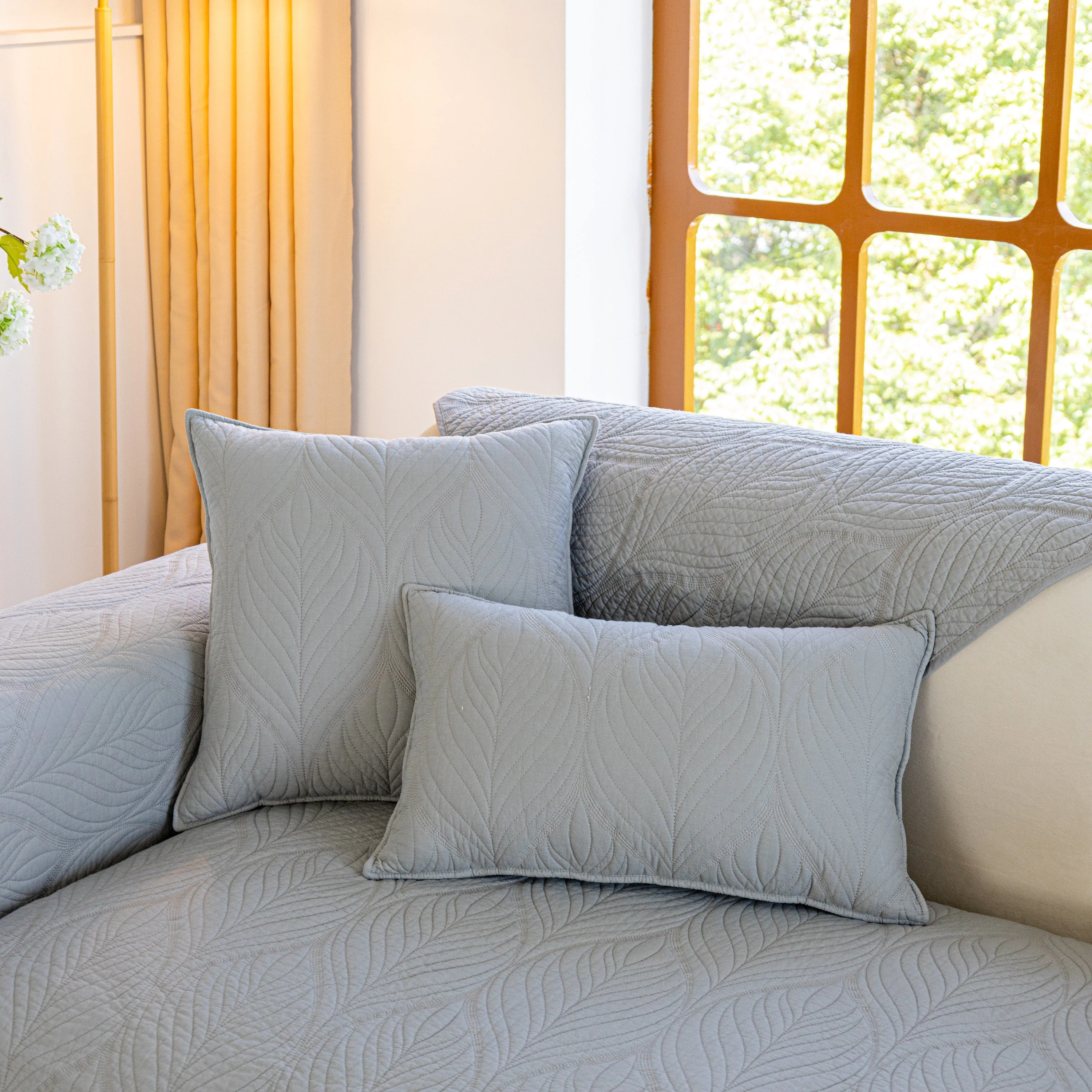 Leaf Vein Textured Cotton Quilted Sofa Slipcover, Non-Slip Modular Couch Covers - Image 55