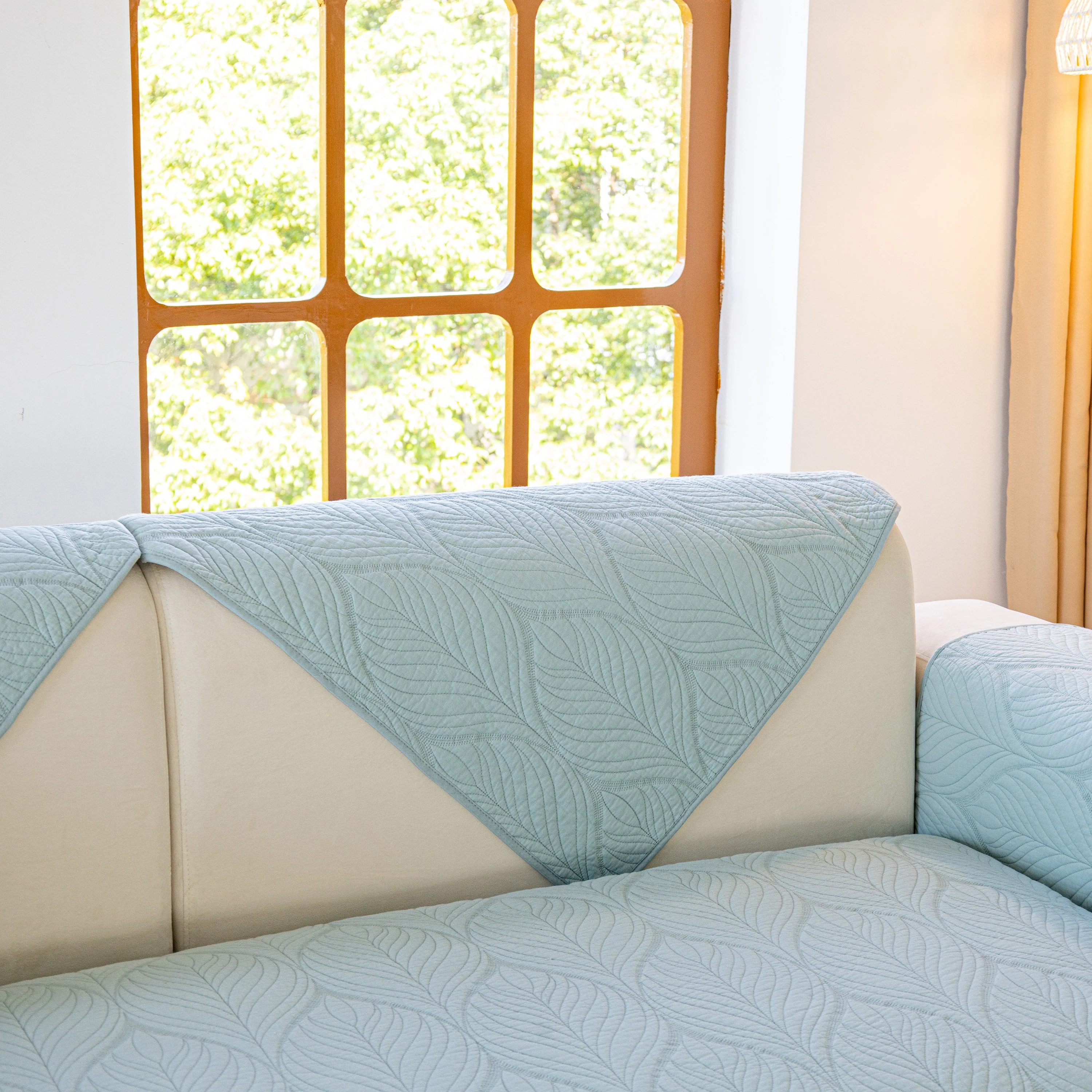 Leaf Vein Textured Cotton Quilted Sofa Slipcover, Non-Slip Modular Couch Covers - Image 71