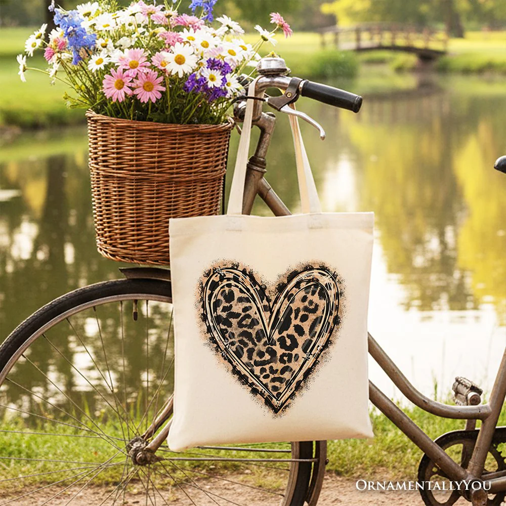 Leopard Heart Valentine Canvas Tote Bag, Love Design Shopper - Image 4