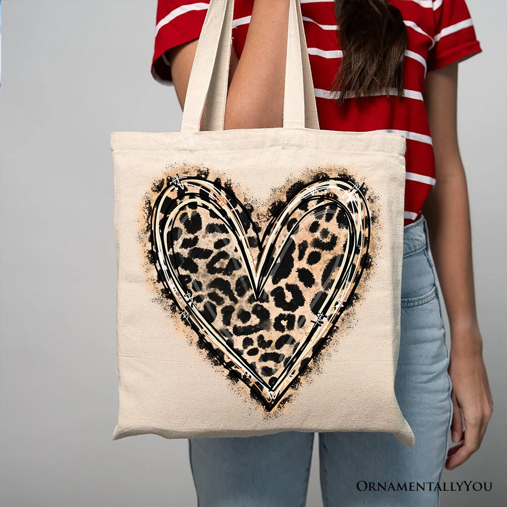 Leopard Heart Valentine Canvas Tote Bag, Love Design Shopper - Image 5