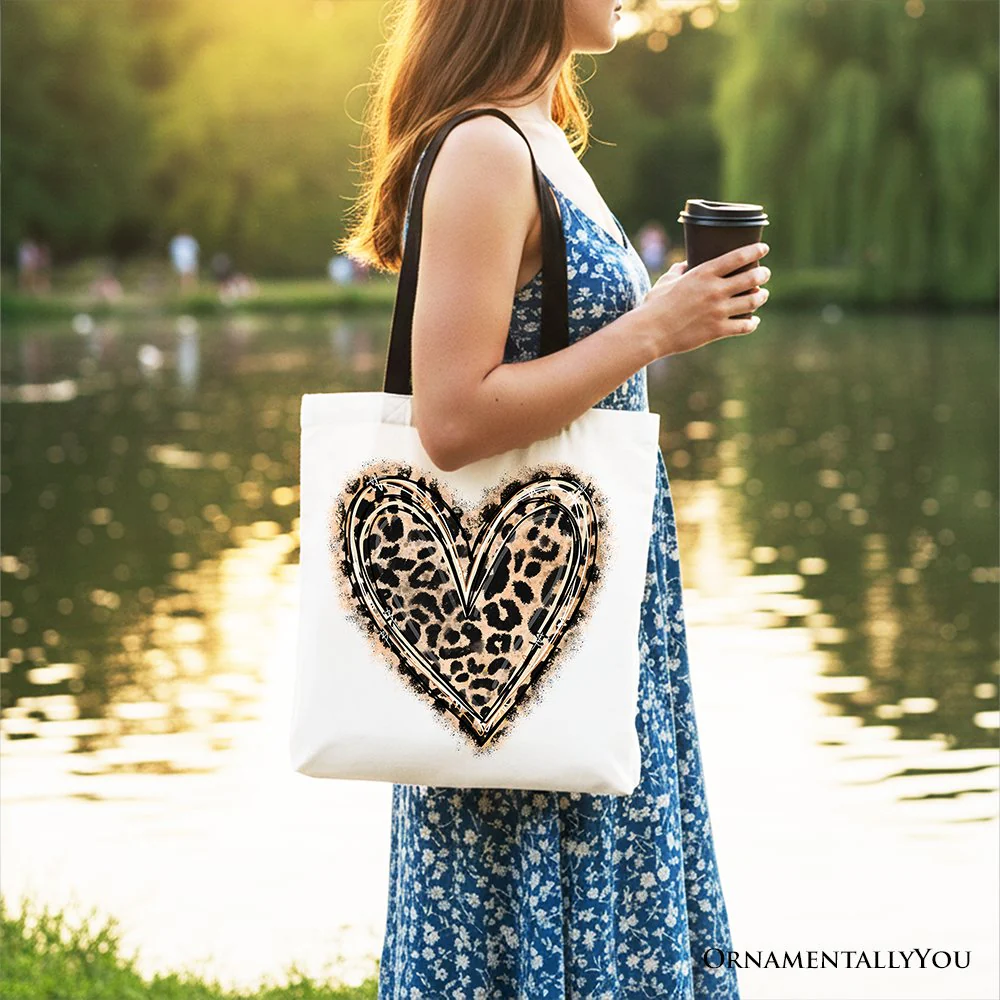 Leopard Heart Valentine Canvas Tote Bag, Love Design Shopper - Image 6