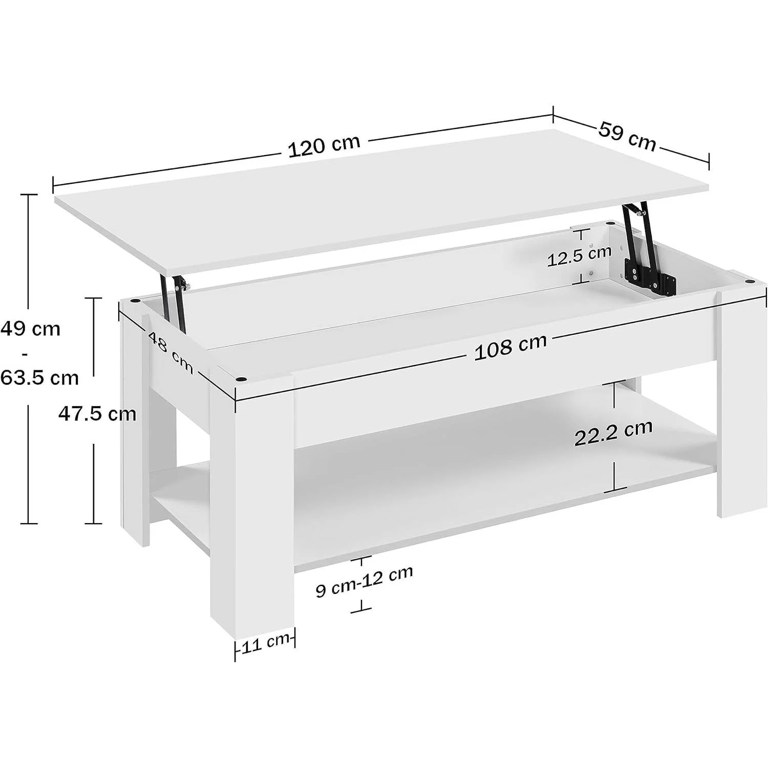 Lift-Top Coffee Table Laptop Desk TV Tray in White Wood Finish - Image 5