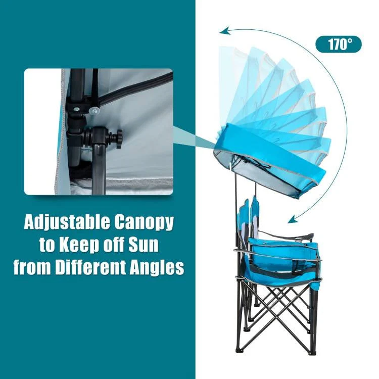Light Blue 2-Piece Folding Canopy Chair Set with Cup Holder and Storage Pocket - Image 4