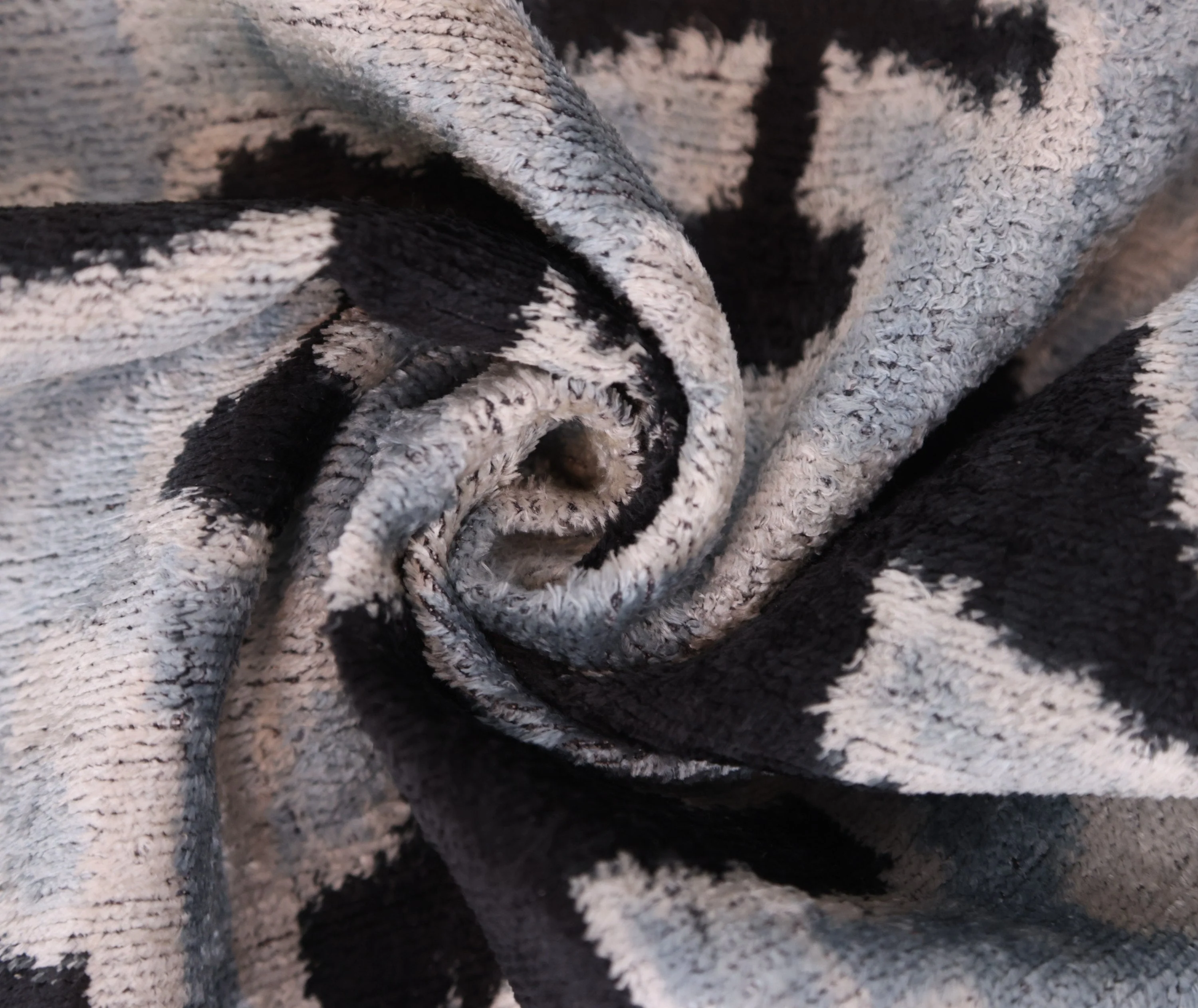 Light Blue Black Silk Velvet Pillow – 20x20 Handmade Ikat Throw Cushion - Image 2