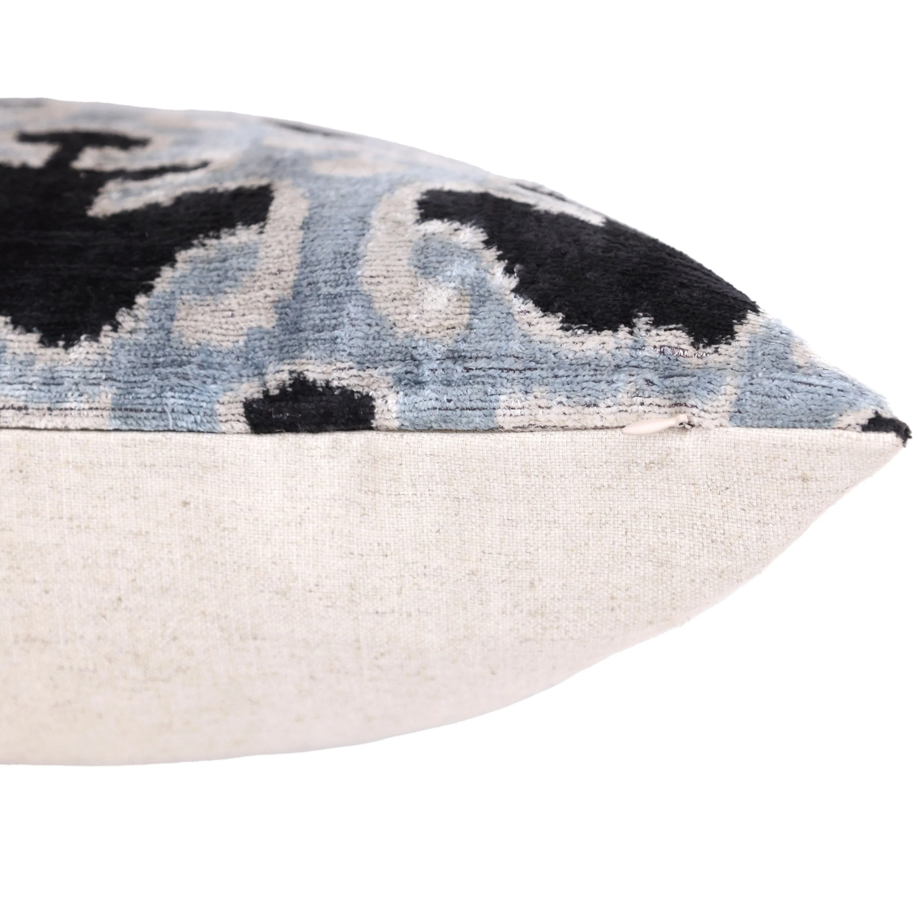 Light Blue Black Silk Velvet Pillow – 20x20 Handmade Ikat Throw Cushion - Image 6