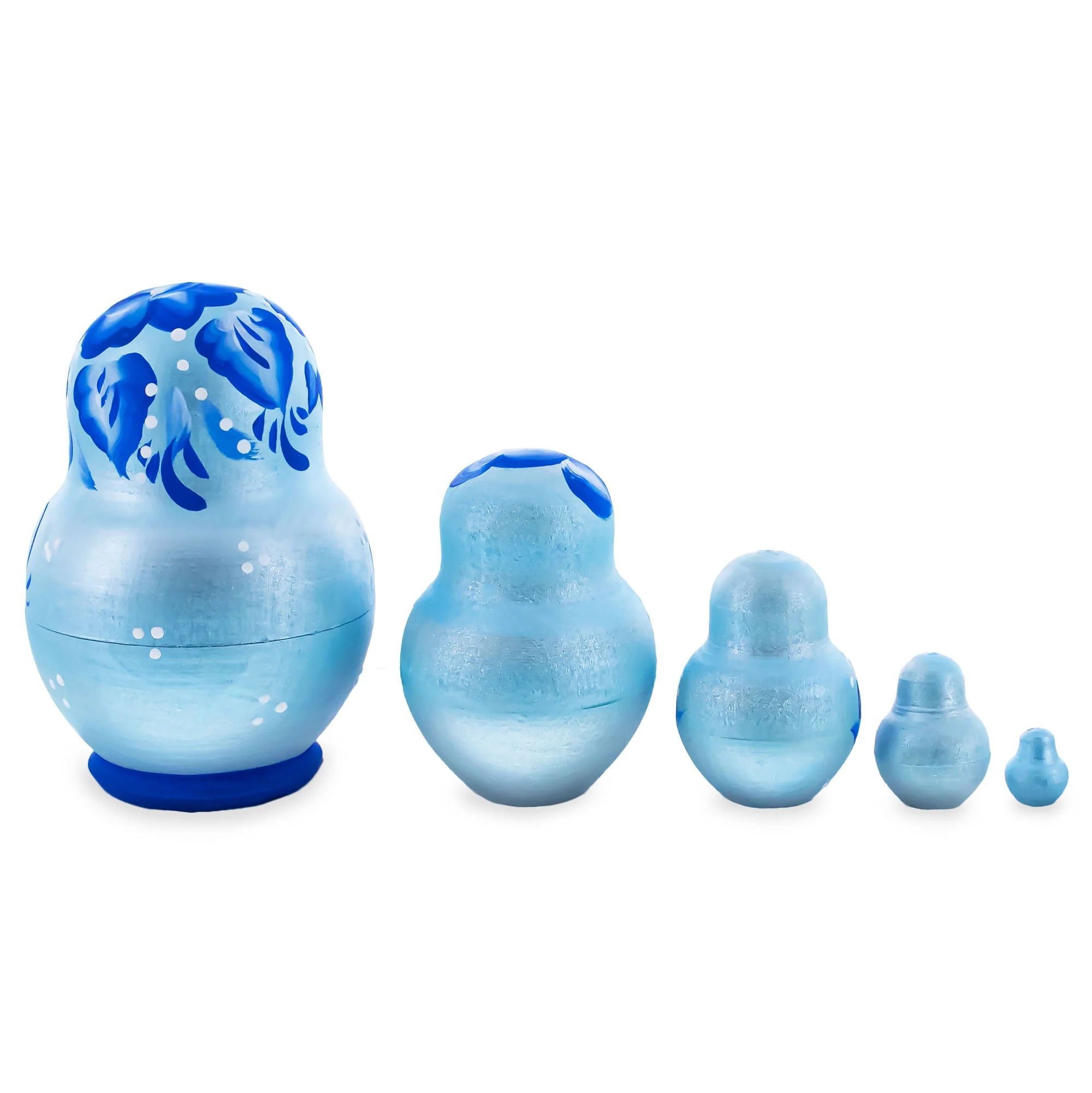 Light Blue Color with Blue Flowers Wooden  Nesting Dolls - Image 2