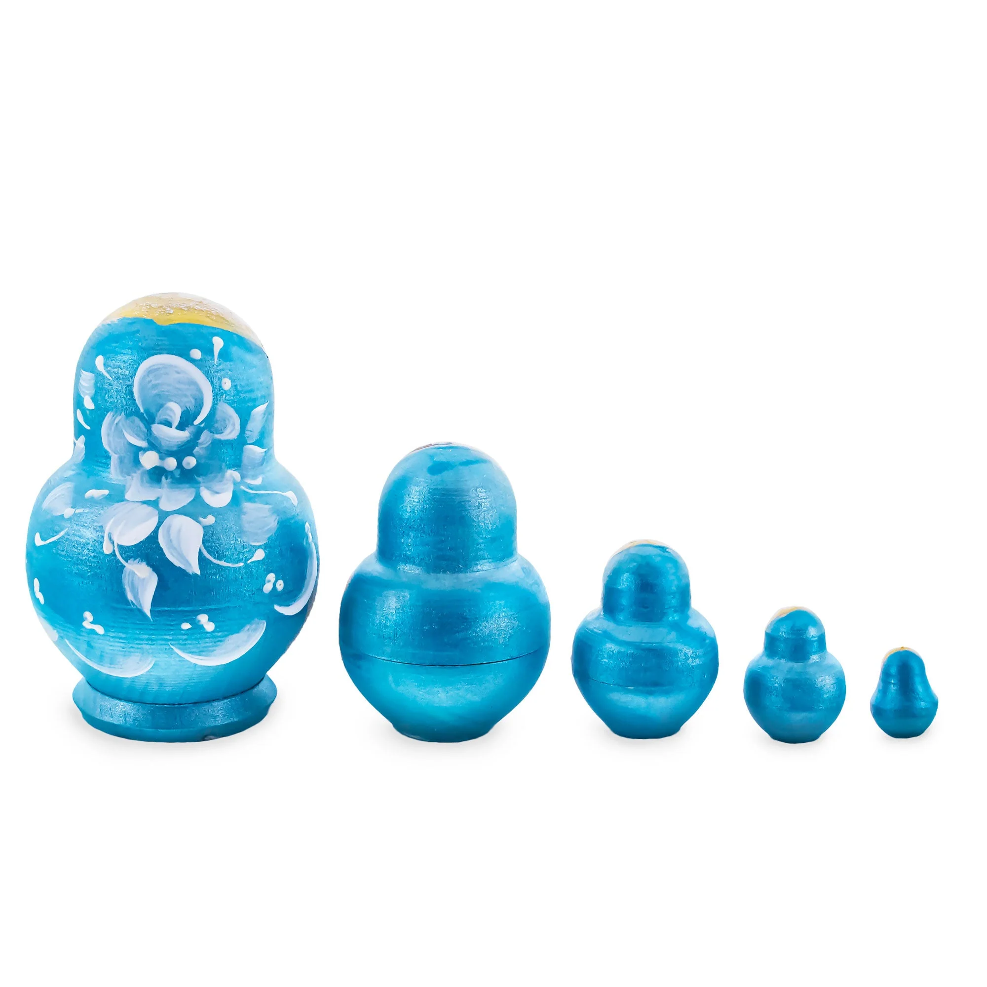 Light Blue Color with White Flower Wooden  Nesting Dolls - Image 2