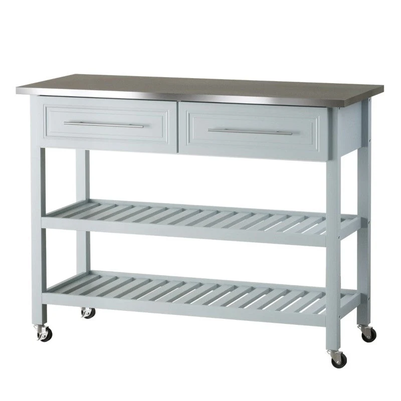 Light Gray Rolling Kitchen Island 2 Drawers Storage with Stainless Steel Top - Image 2