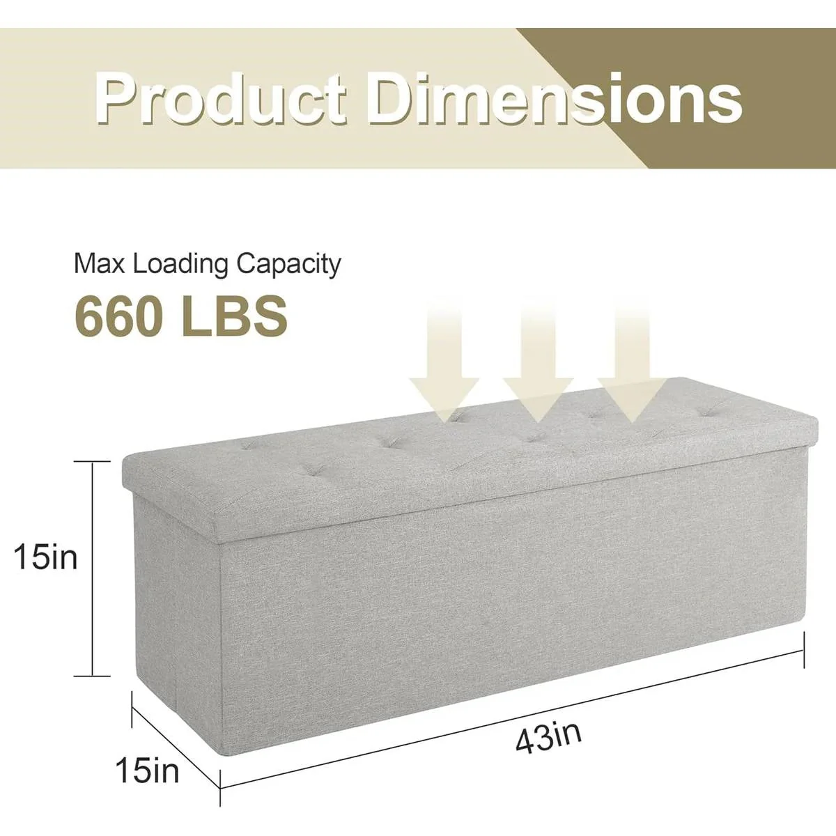 Light Grey Linen Upholstered Bedroom Living Room Entryway Storage Bench Ottoman - Image 5